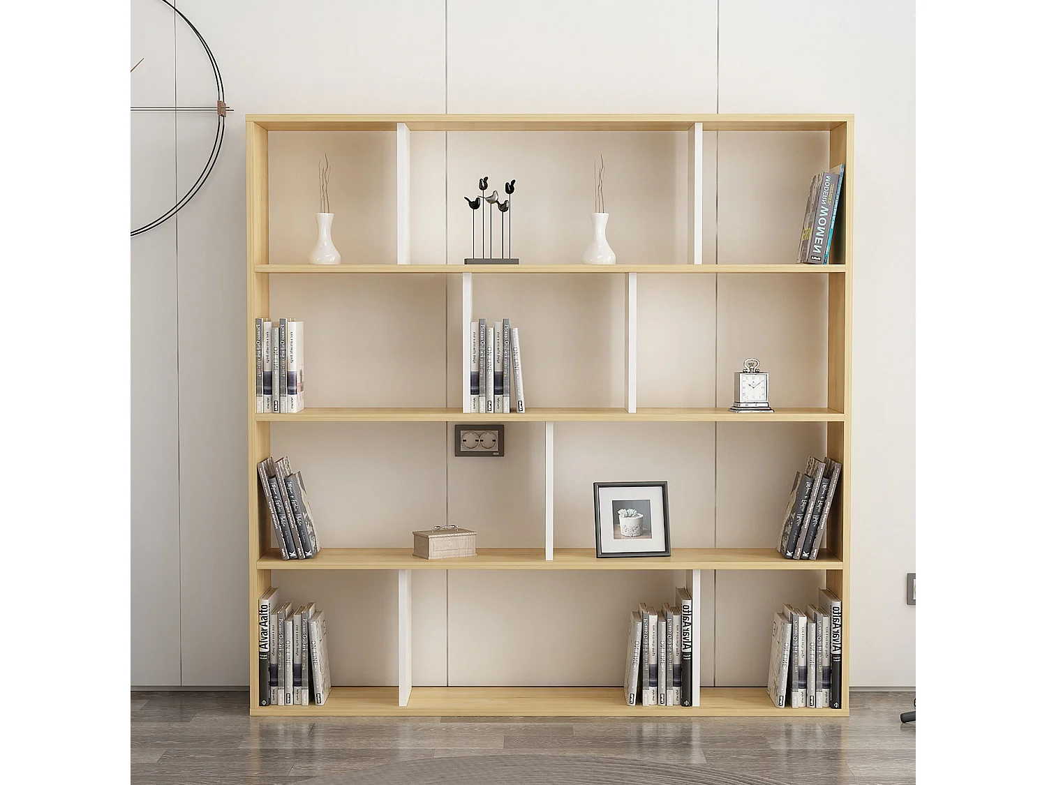 Estante – 145,2 x 25 x 145 cm – Carvalho e Branco – Painel de partículas revestido a melamina