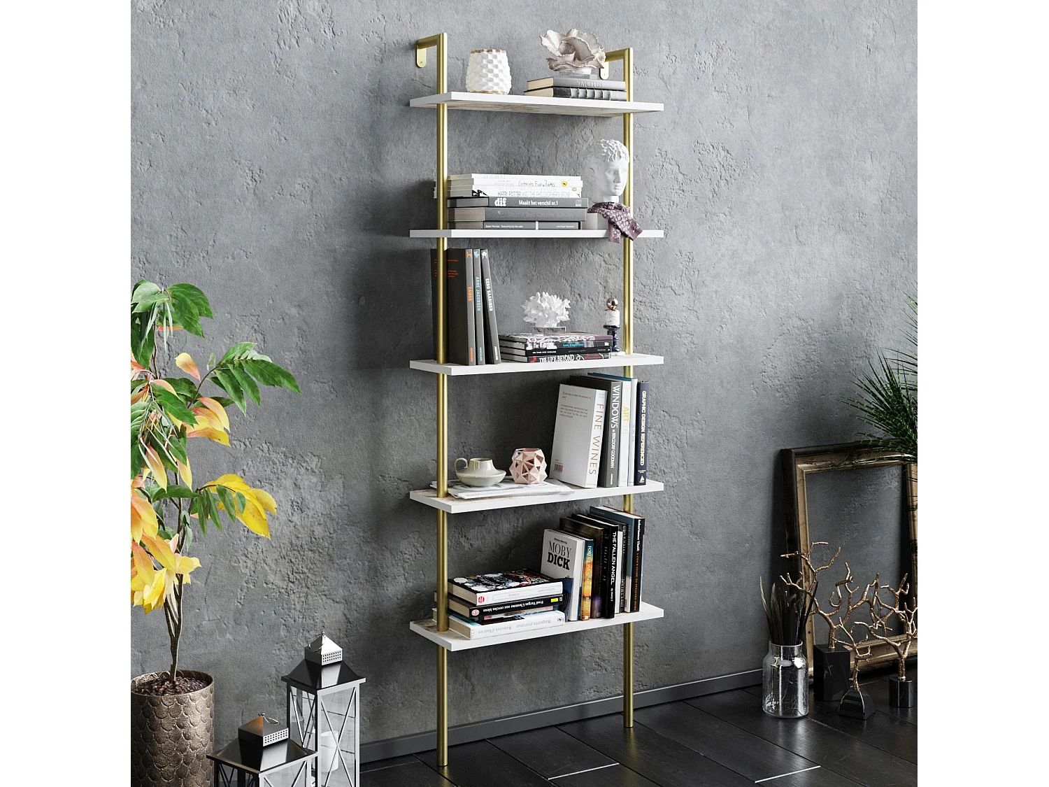 Estantería Kailua 649, Abierta sin pared trasera, Metal|Aglomerado laminado, 174x60x22cm