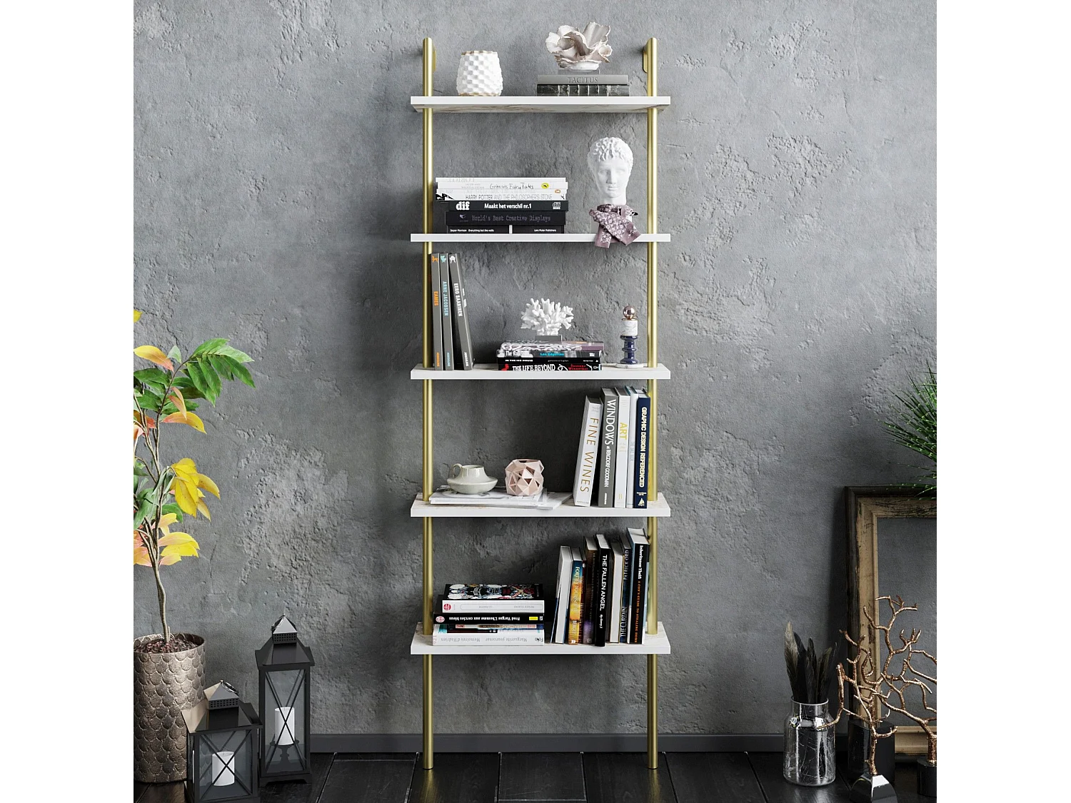 Estantería Kailua 649, Abierta sin pared trasera, Metal|Aglomerado laminado, 174x60x22cm