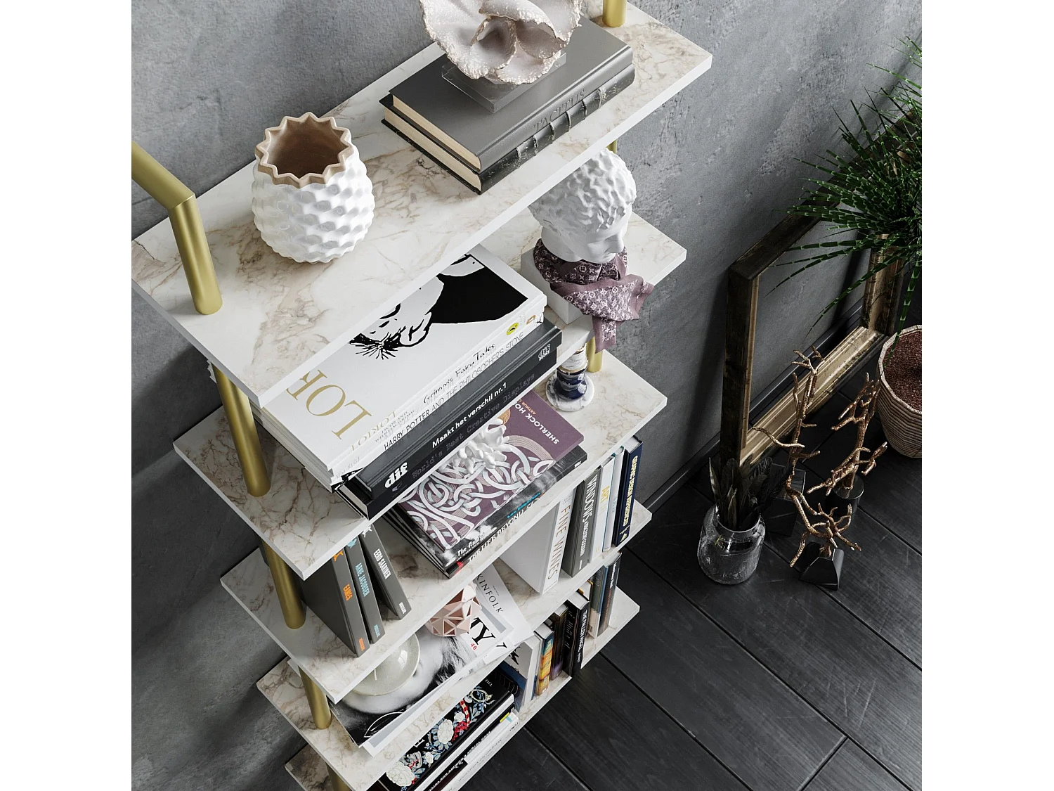 Estantería Kailua 649, Abierta sin pared trasera, Metal|Aglomerado laminado, 174x60x22cm