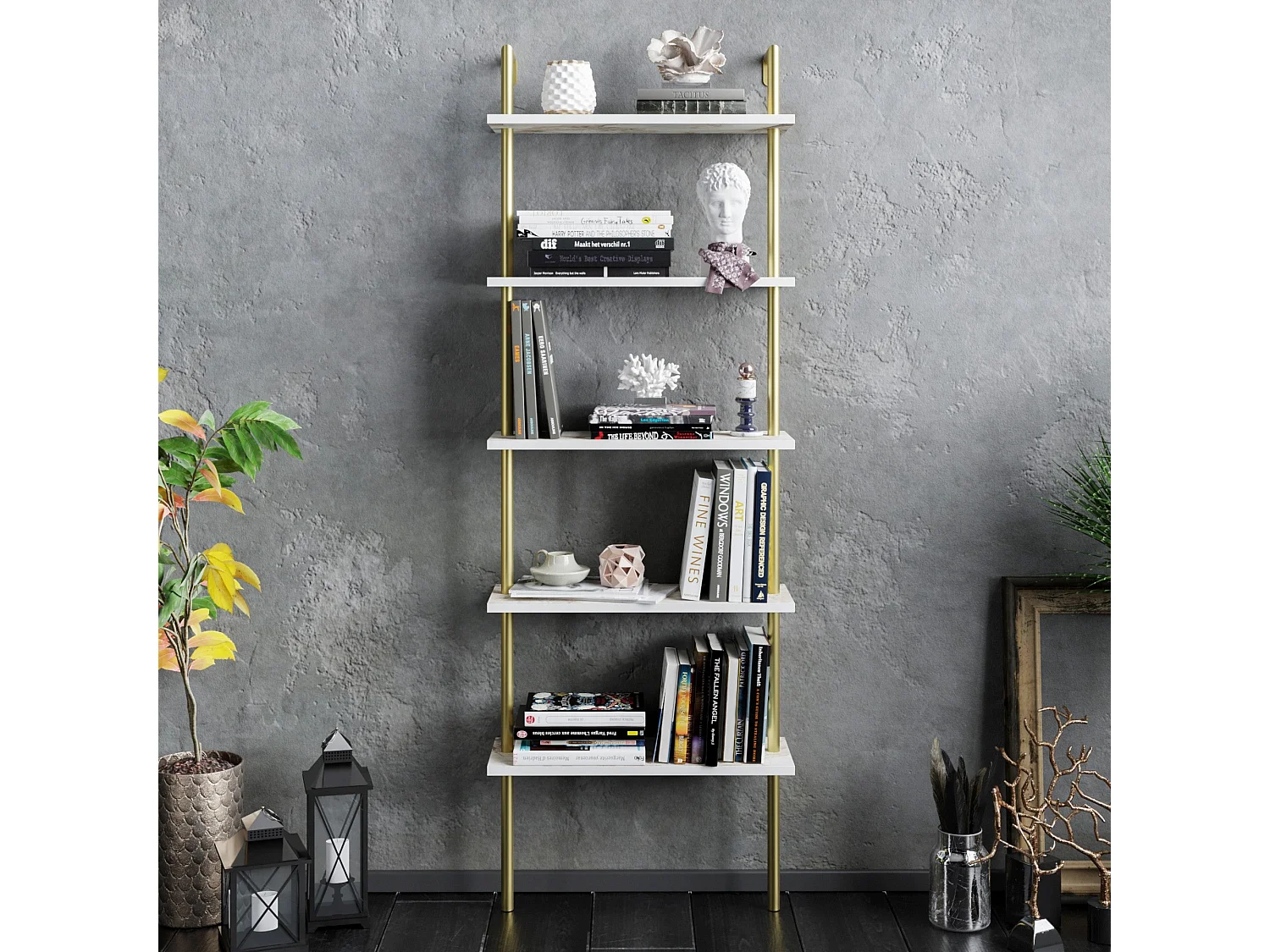 Estantería Kailua 649, Abierta sin pared trasera, Metal|Aglomerado laminado, 174x60x22cm