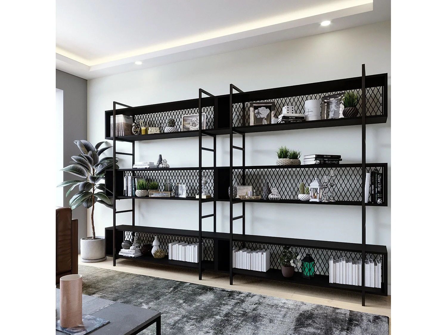 Étagère bibliothèque style industriel Mobilis L280cm Métal et Bois Noir