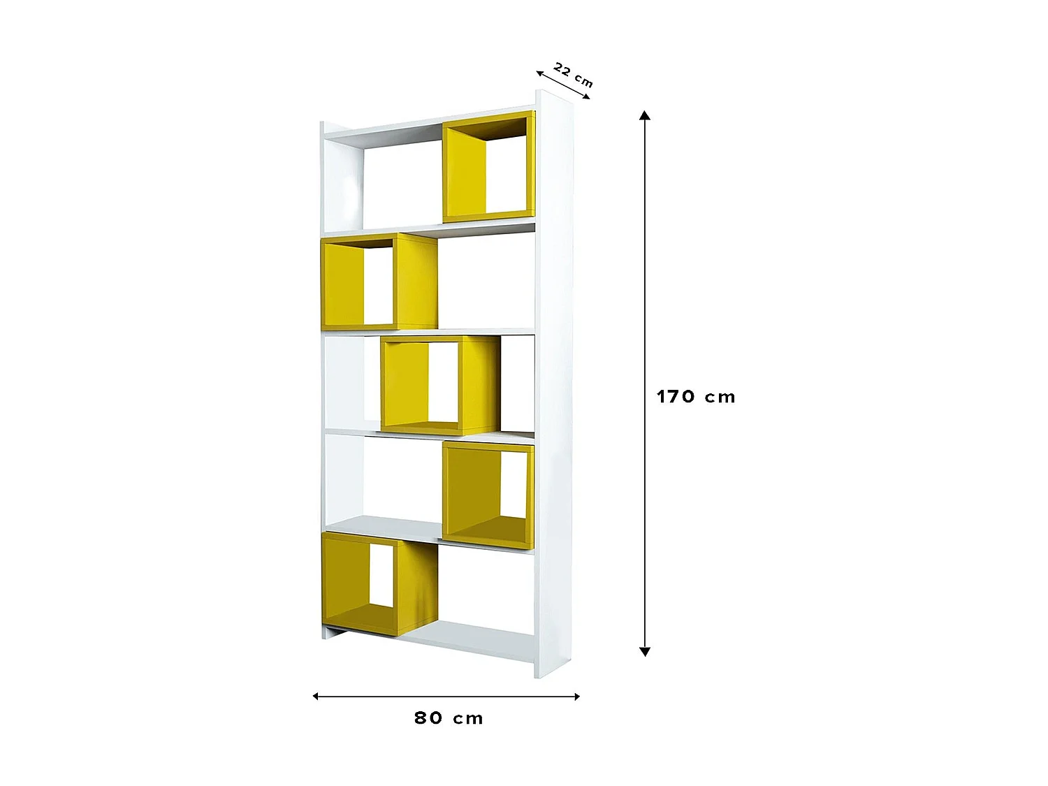Estante de parede – 80 x 170 x 22 cm – Branco e amarelo – Painéis de partículas revestido em melamina