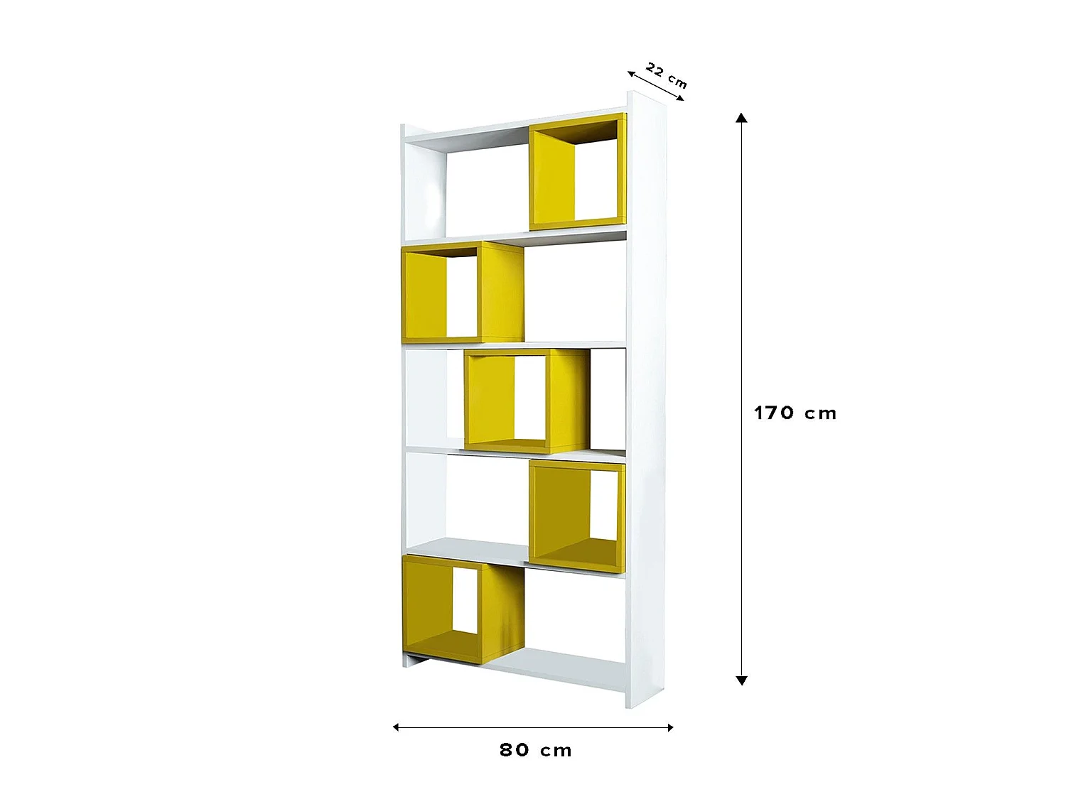 Estante de parede – 80 x 170 x 22 cm – Branco e amarelo – Painéis de partículas revestido em melamina