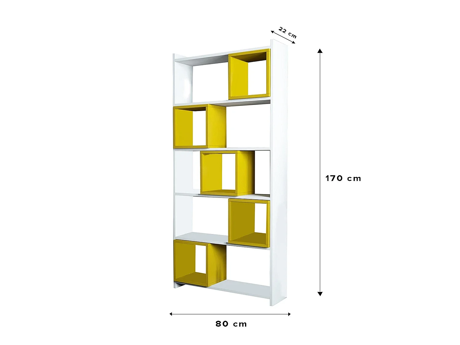 Estante de parede – 80 x 170 x 22 cm – Branco e amarelo – Painéis de partículas revestido em melamina