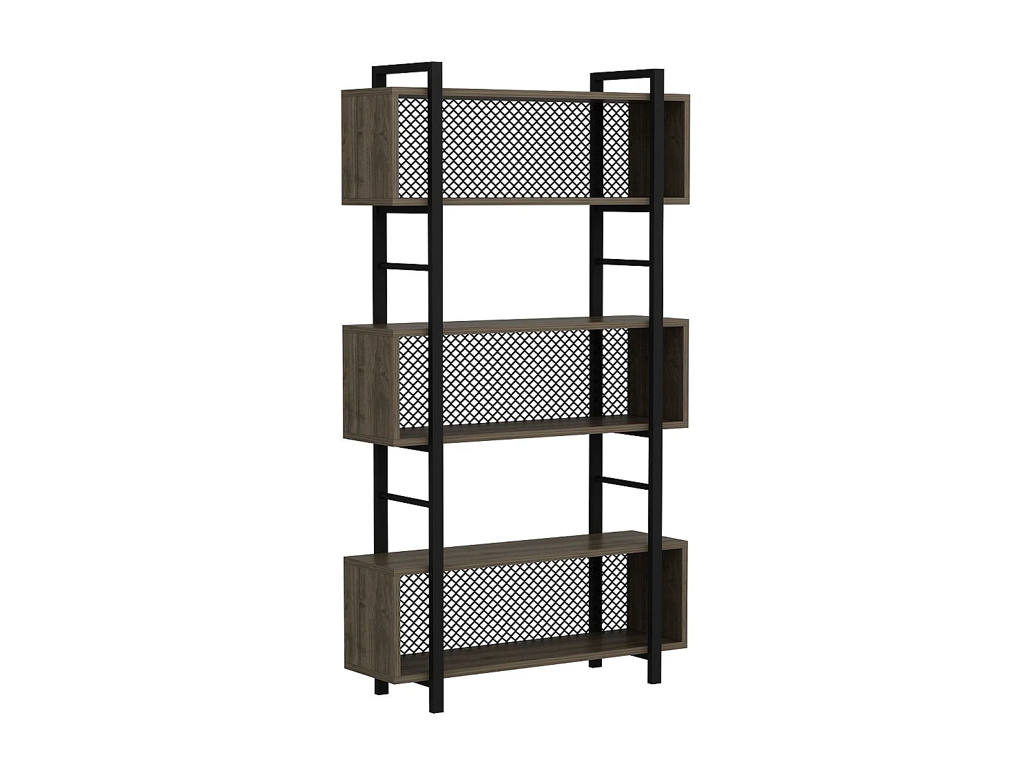 Étagère bibliothèque style industriel Mobilis L90xH160cm Bois foncé et Métal Noir