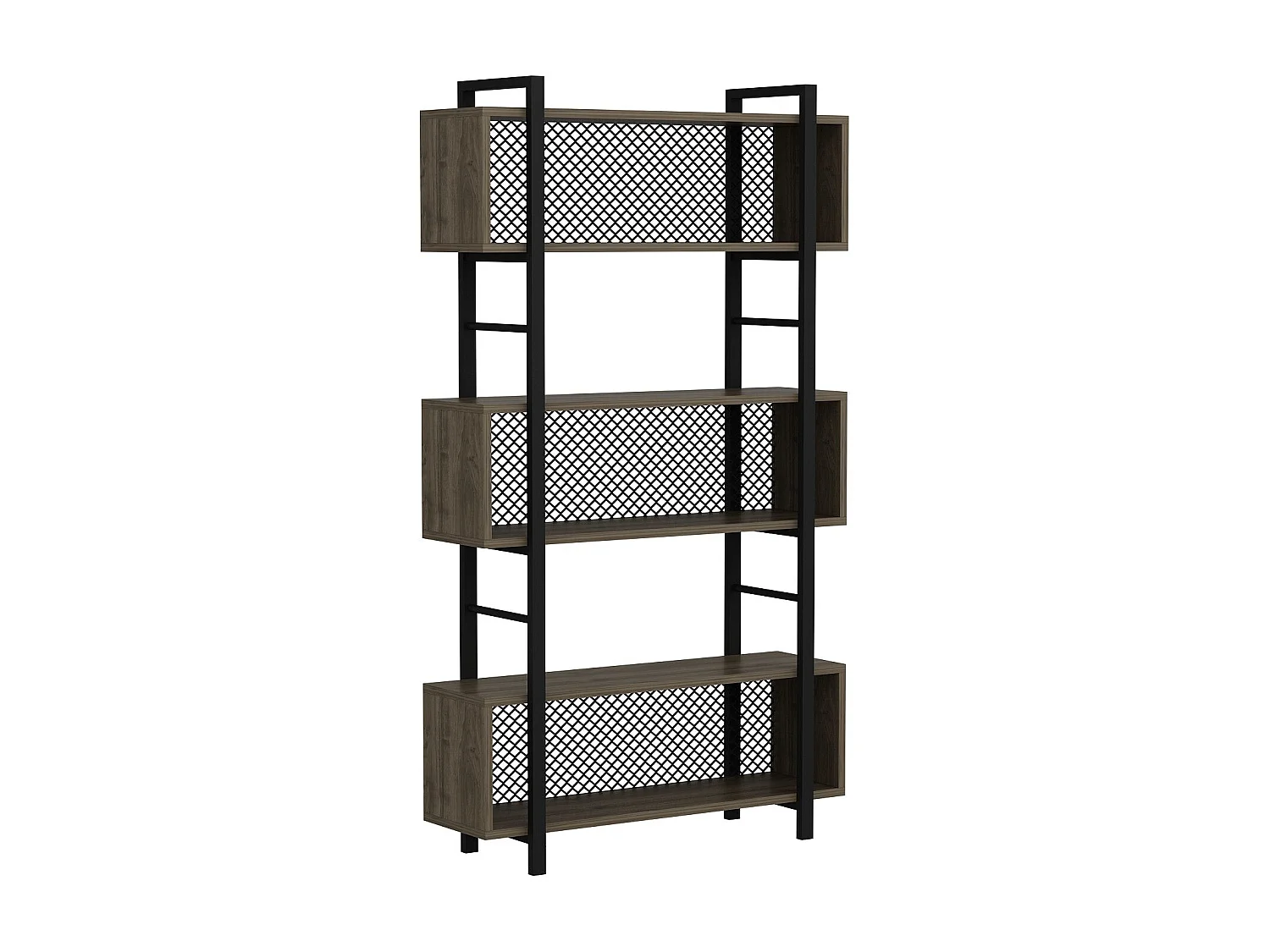 Étagère bibliothèque style industriel Mobilis L90xH160cm Bois foncé et Métal Noir