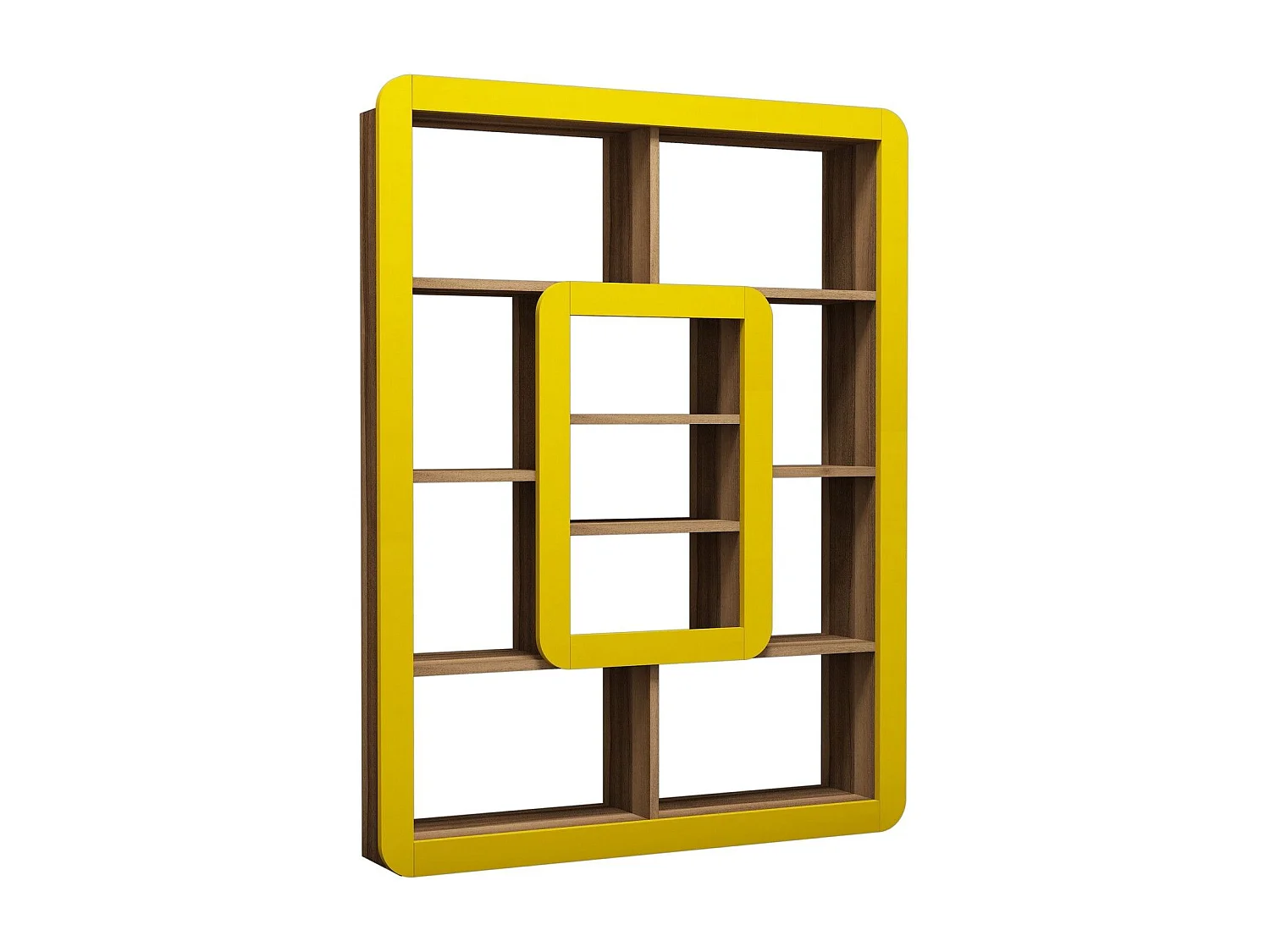 Estante de Livros – 108,4 x 140 x 21,8 cm – Nogueira e Amarelo – Painel de partículas revestido de melamina