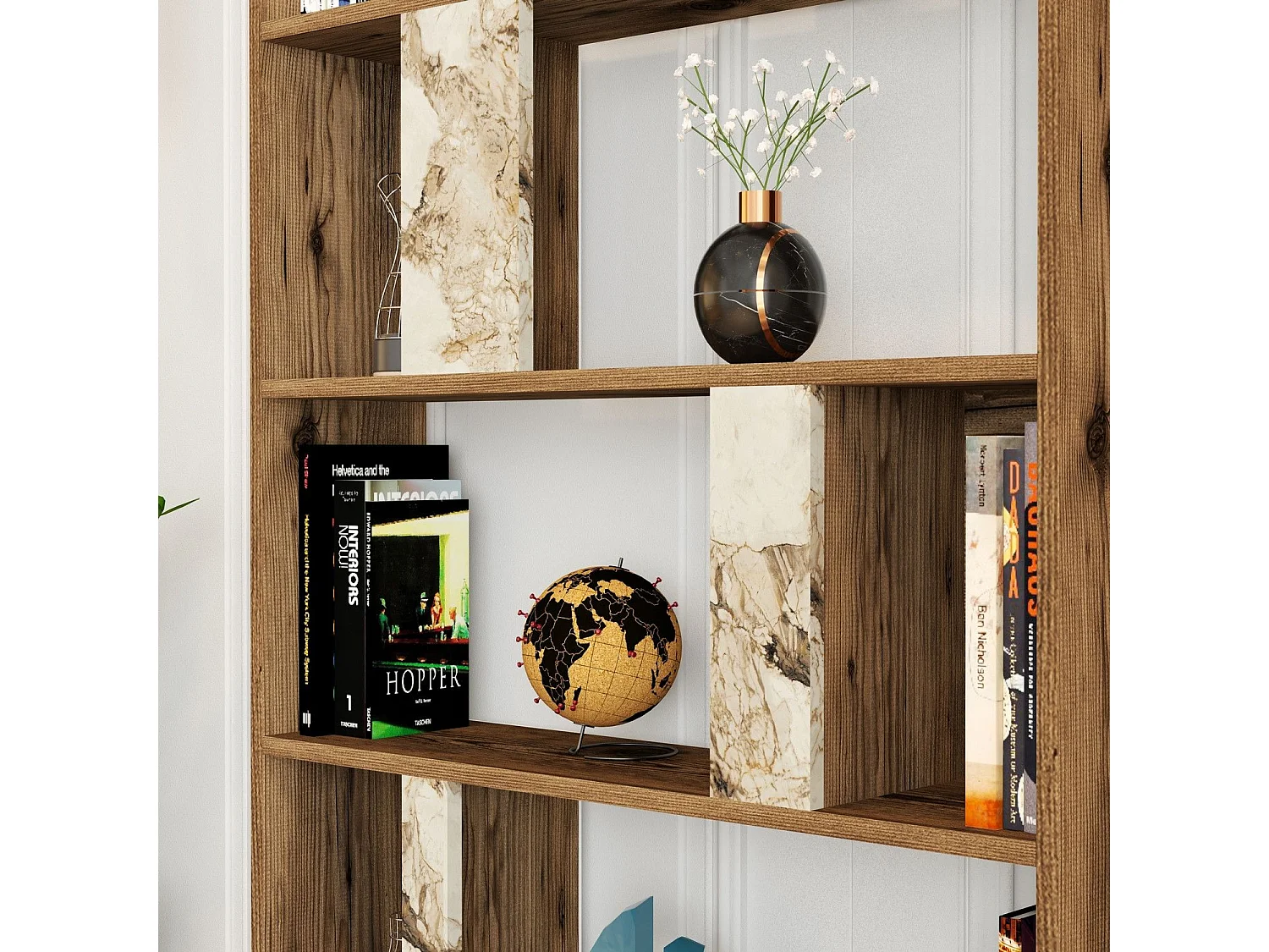 Librería moderna – 90 x 180 x 20 cm – Nogal y Blanco – MDF recubierto de melamina