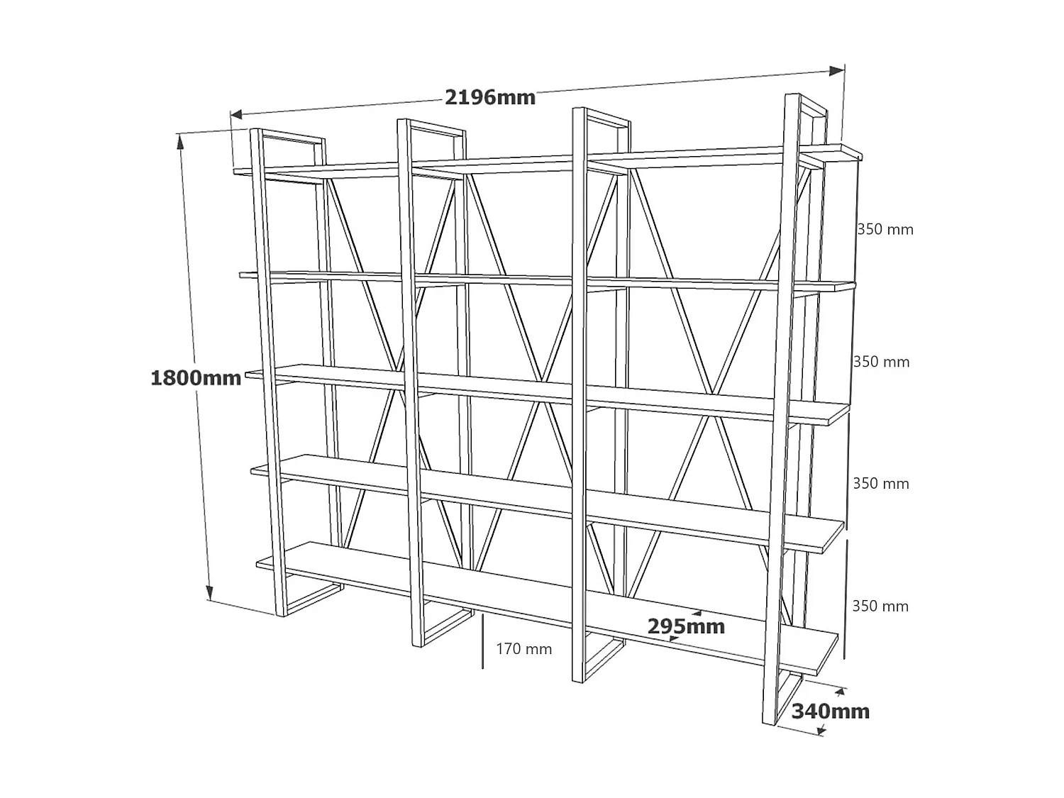 Étagère bibliothèque Marlow H180cm Métal Noir et Chêne clair