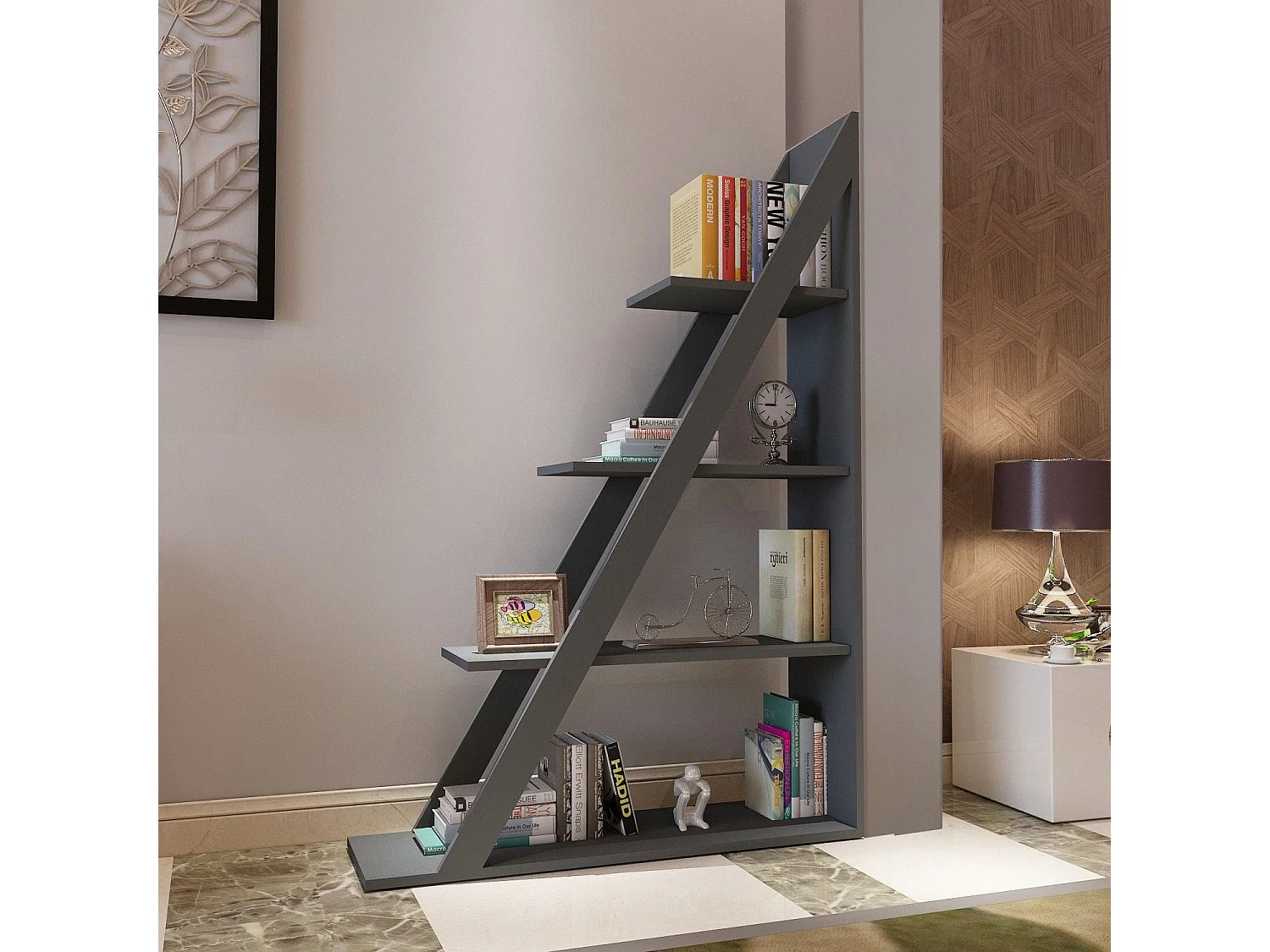 Bibliothèque étagère Dosne H150cm Bois Anthracite