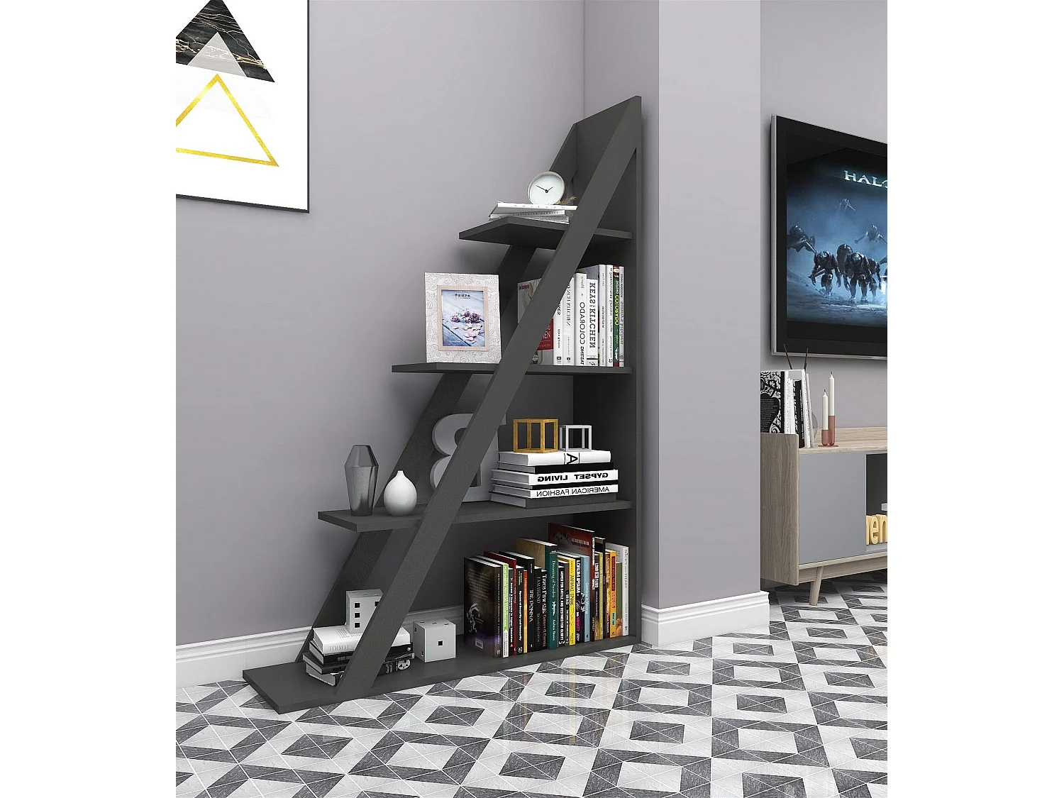 Bibliothèque étagère Dosne H150cm Bois Anthracite