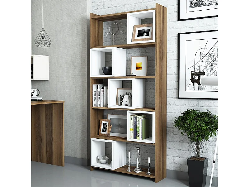Étagère bibliothèque carrée Iussit 170cm Bois Naturel et Blanc