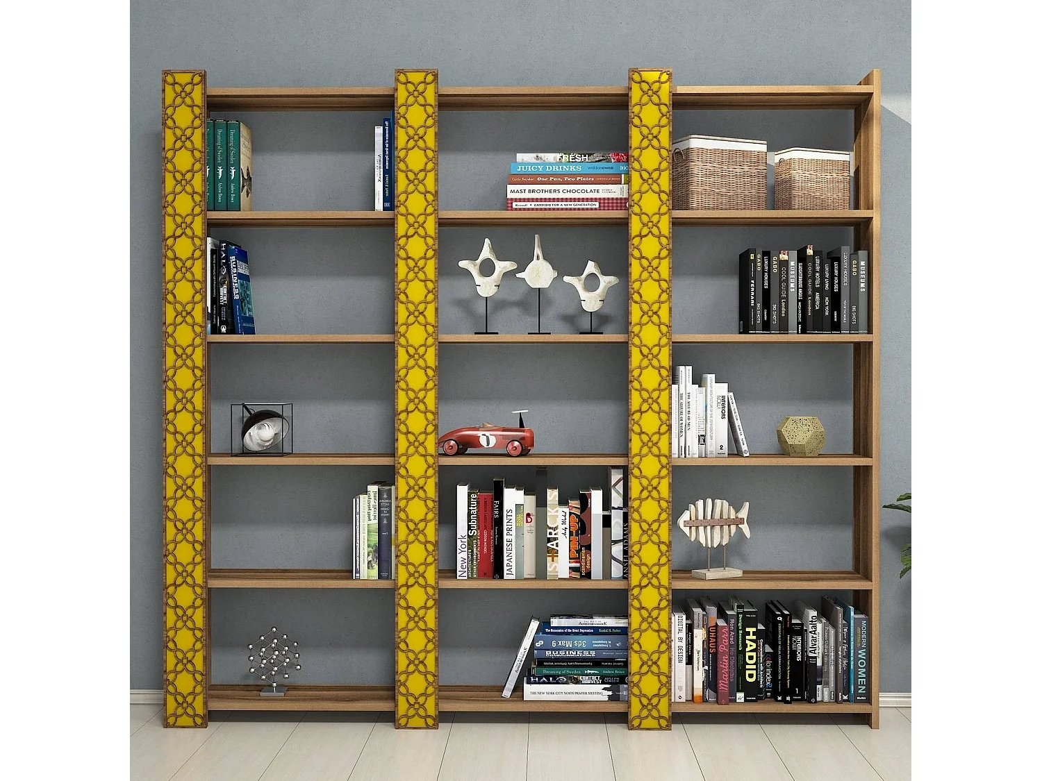 Librería – 184,6 x 170 x 24,2 cm – Nogal y Amarillo – Melamina