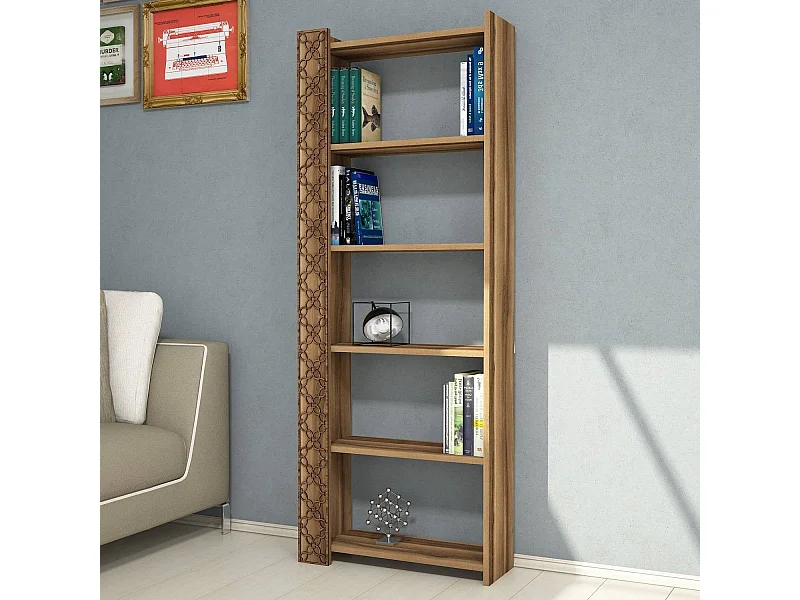 Librería moderna de nogal – 64,6 x 170 x 24,2 cm – tablero de partículas – revestimiento de melamina