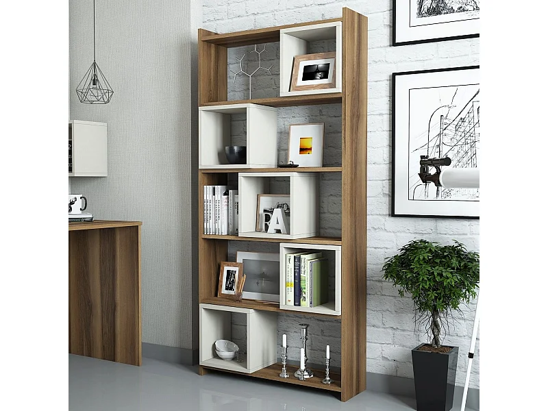 Estante de livros – 80 x 170 x 22 cm – Nogueira e Creme – Painéis de partículas revestidos a melamina