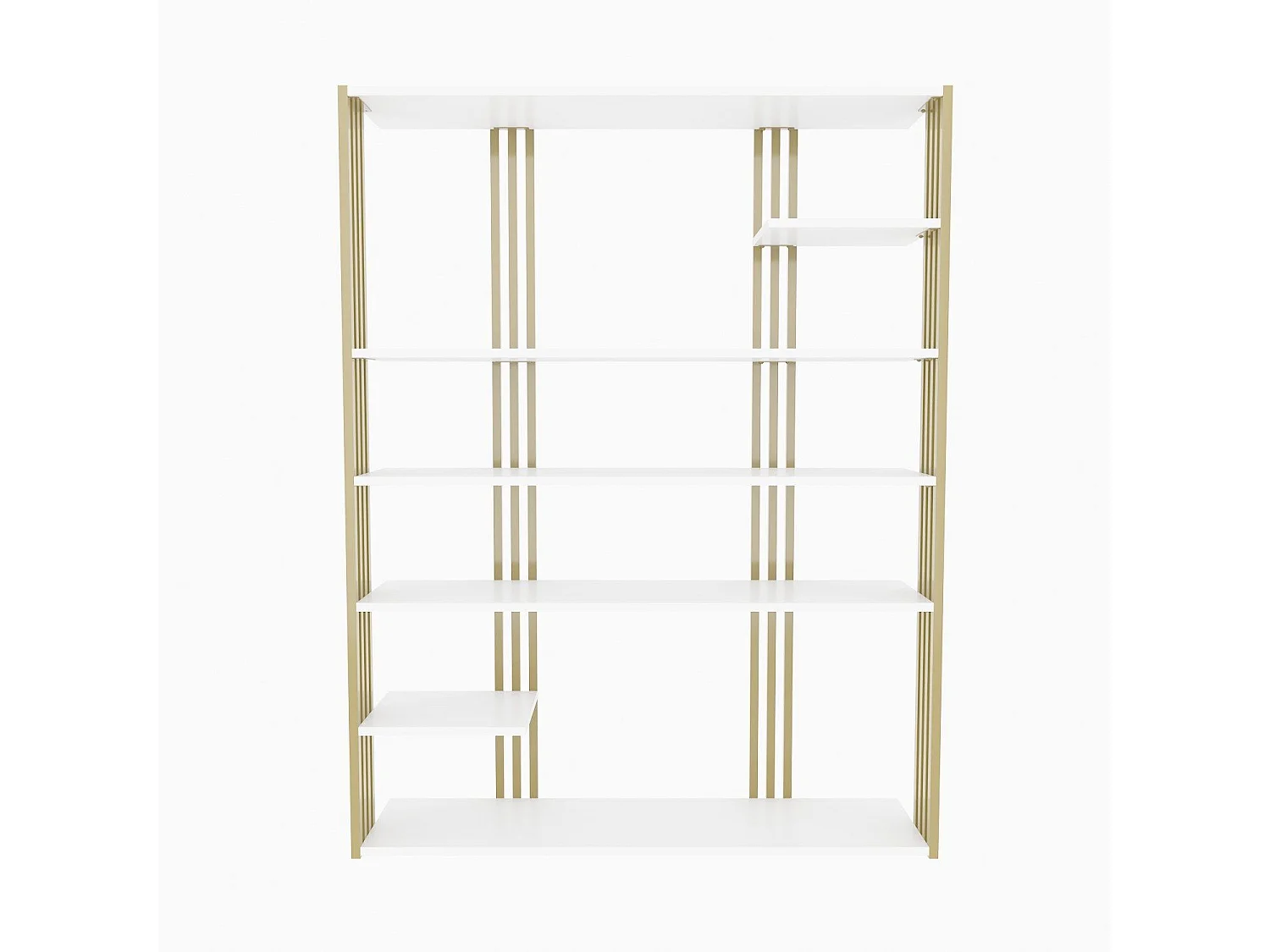 Estante elegante em branco e dourado, 120 x 160 x 29,6 cm | Painel de partículas 100% revestido em melamina, 18 mm de espessura | Armazename
