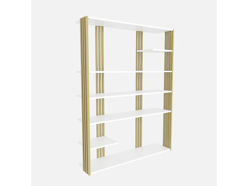 Estante elegante em branco e dourado, 120 x 160 x 29,6 cm | Painel de partículas 100% revestido em melamina, 18 mm de espessura | Armazename