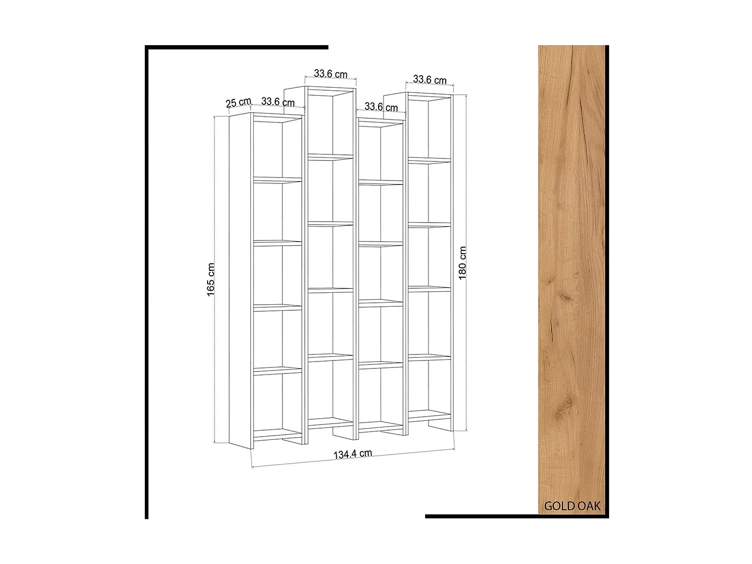 Librería moderna de melamina – 134,4 x 180 x 25 cm – Roble y Blanco