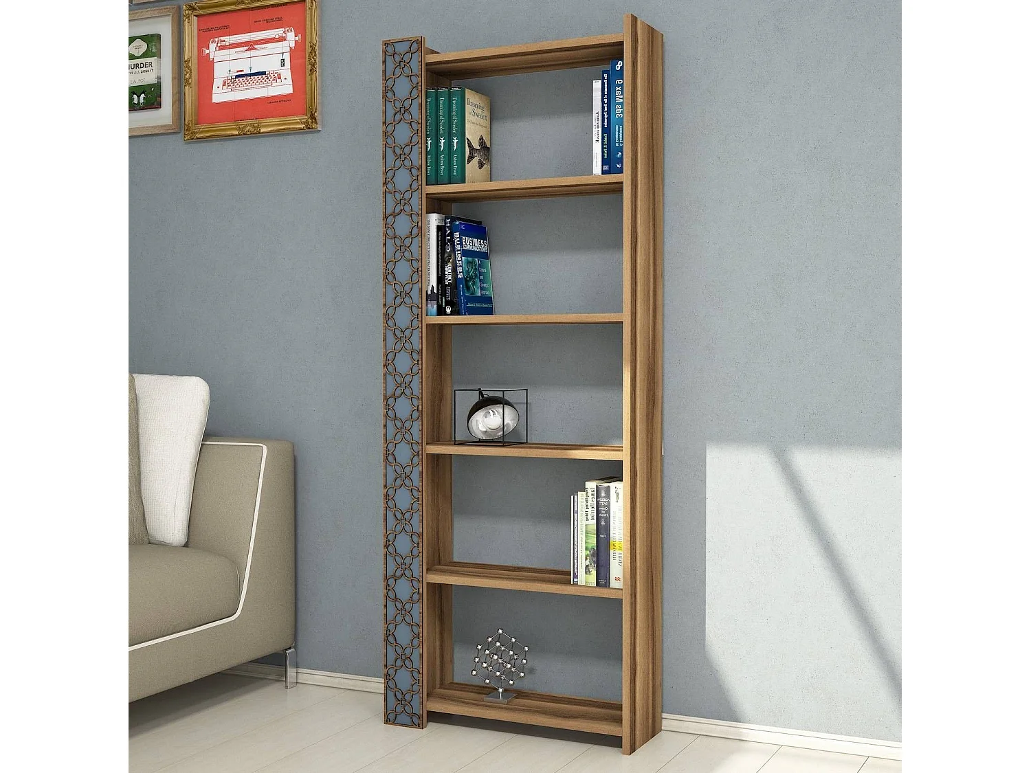 Étagère bibliothèque Oppidanus L64cm Bois naturel et Calcédoine