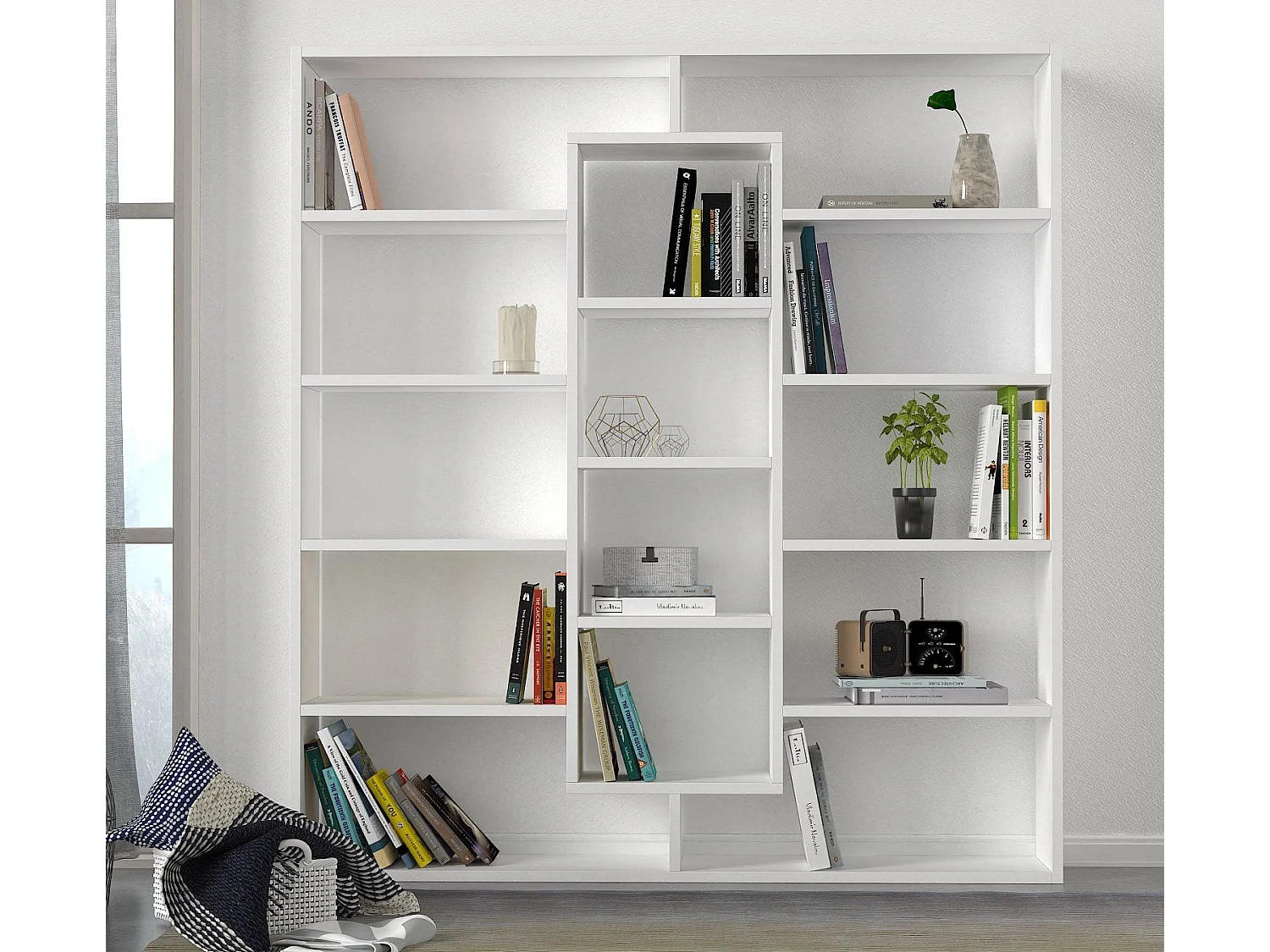 Estante escandinava – 125 x 135,7 x 22 cm – branca – painel de partículas revestido a melamina