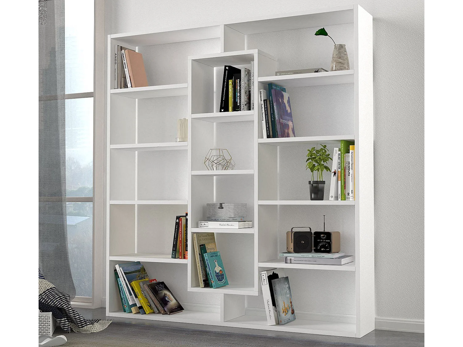 Estante escandinava – 125 x 135,7 x 22 cm – branca – painel de partículas revestido a melamina