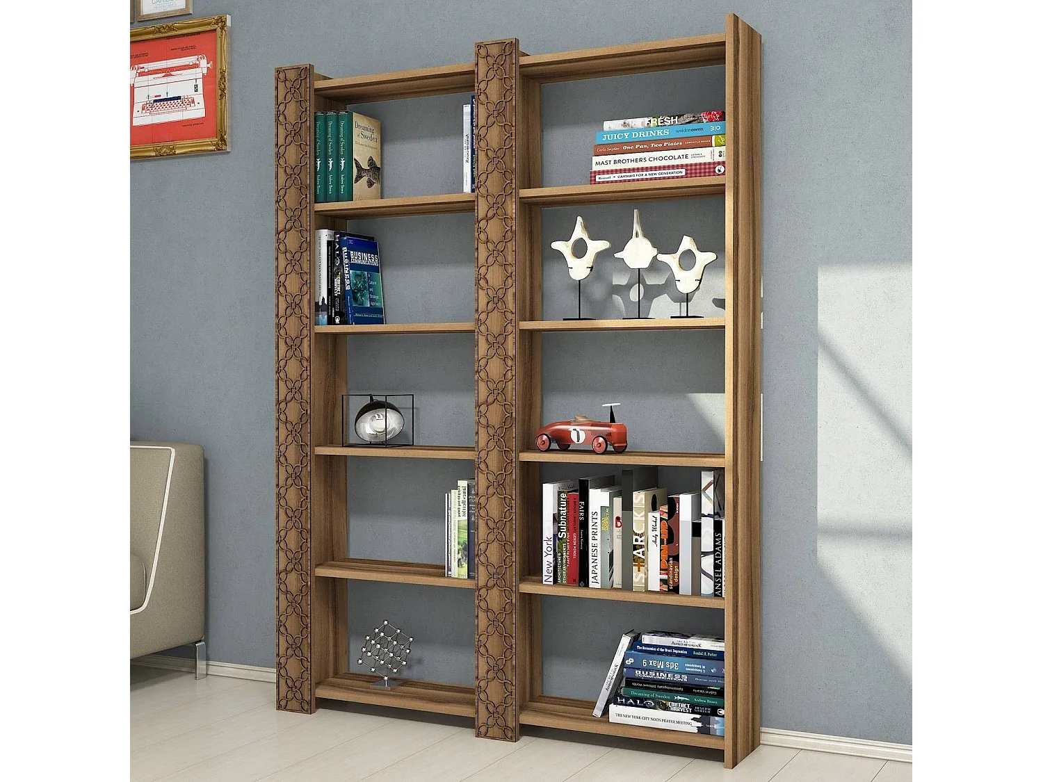 Étagère bibliothèque 2 rangées Oppidanus L124cm Bois Naturel