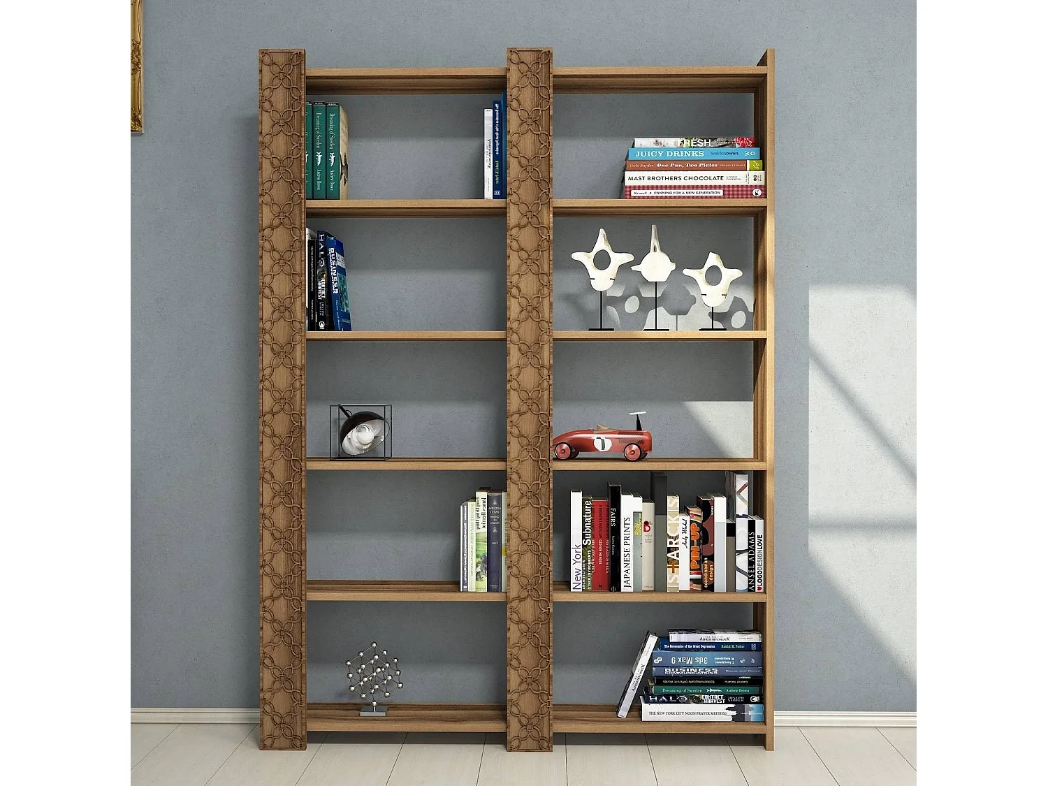 Étagère bibliothèque 2 rangées Oppidanus L124cm Bois Naturel