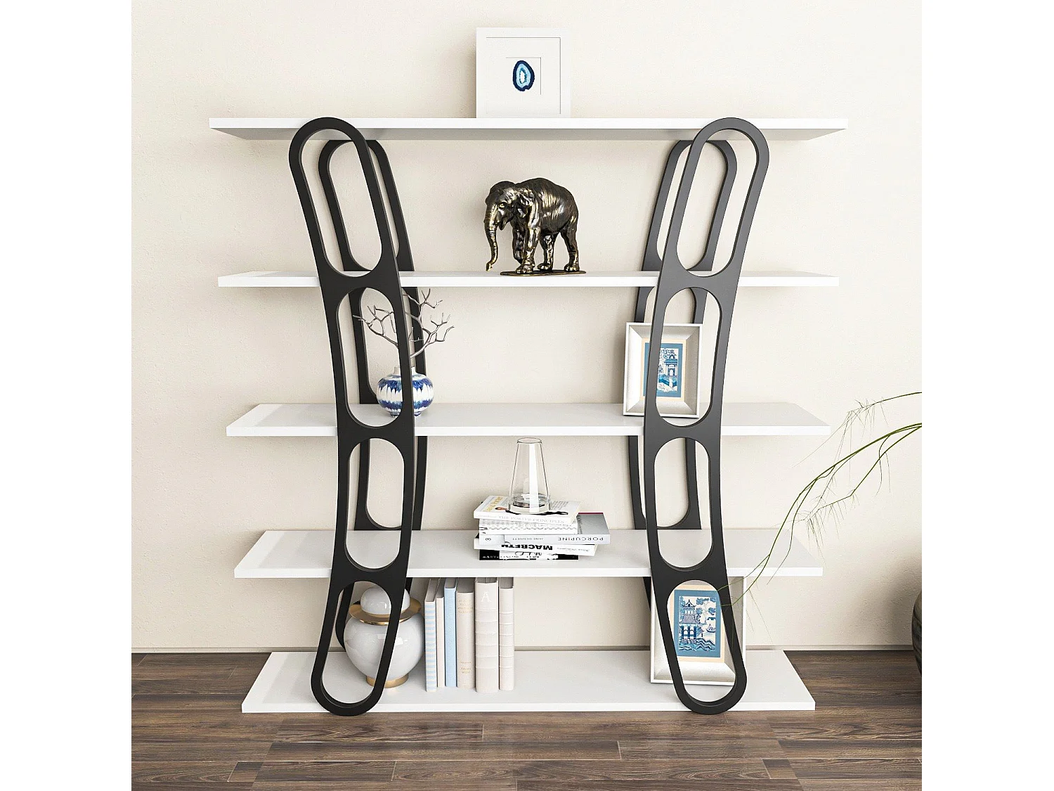 Estante estilosa, 120 x 120 x 25 cm, branca e preta | Painel de partículas 100% revestido em melamina, 18 mm de espessura | Perfeita para de