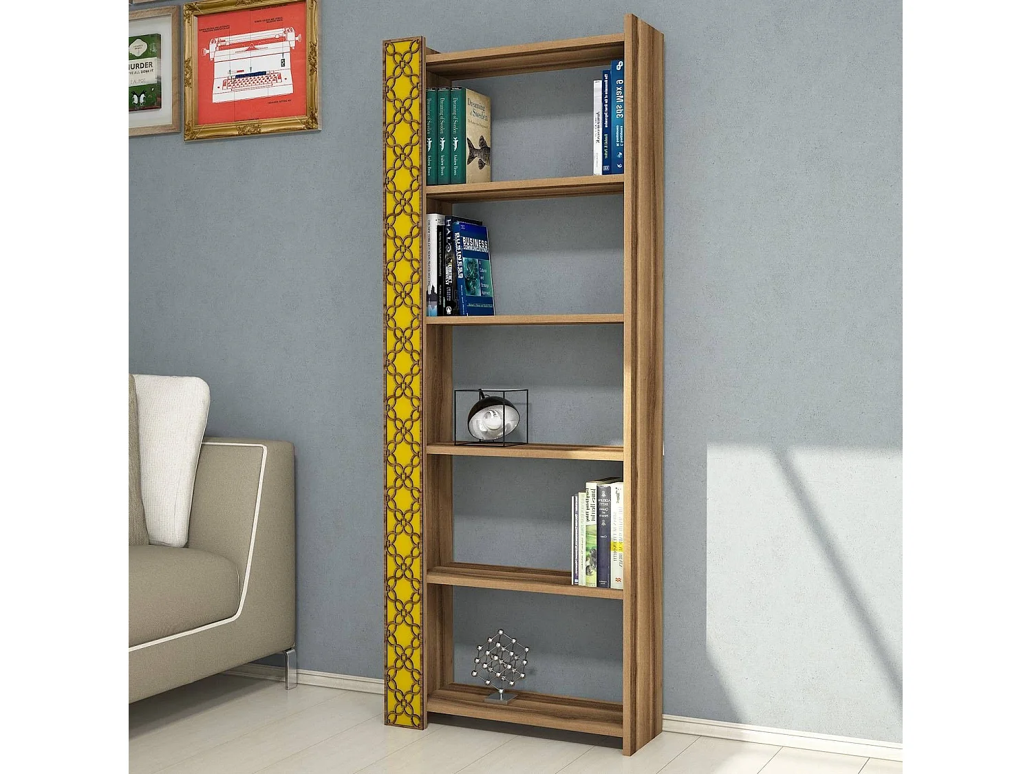 Étagère bibliothèque Oppidanus L64cm Bois naturel et Jaune