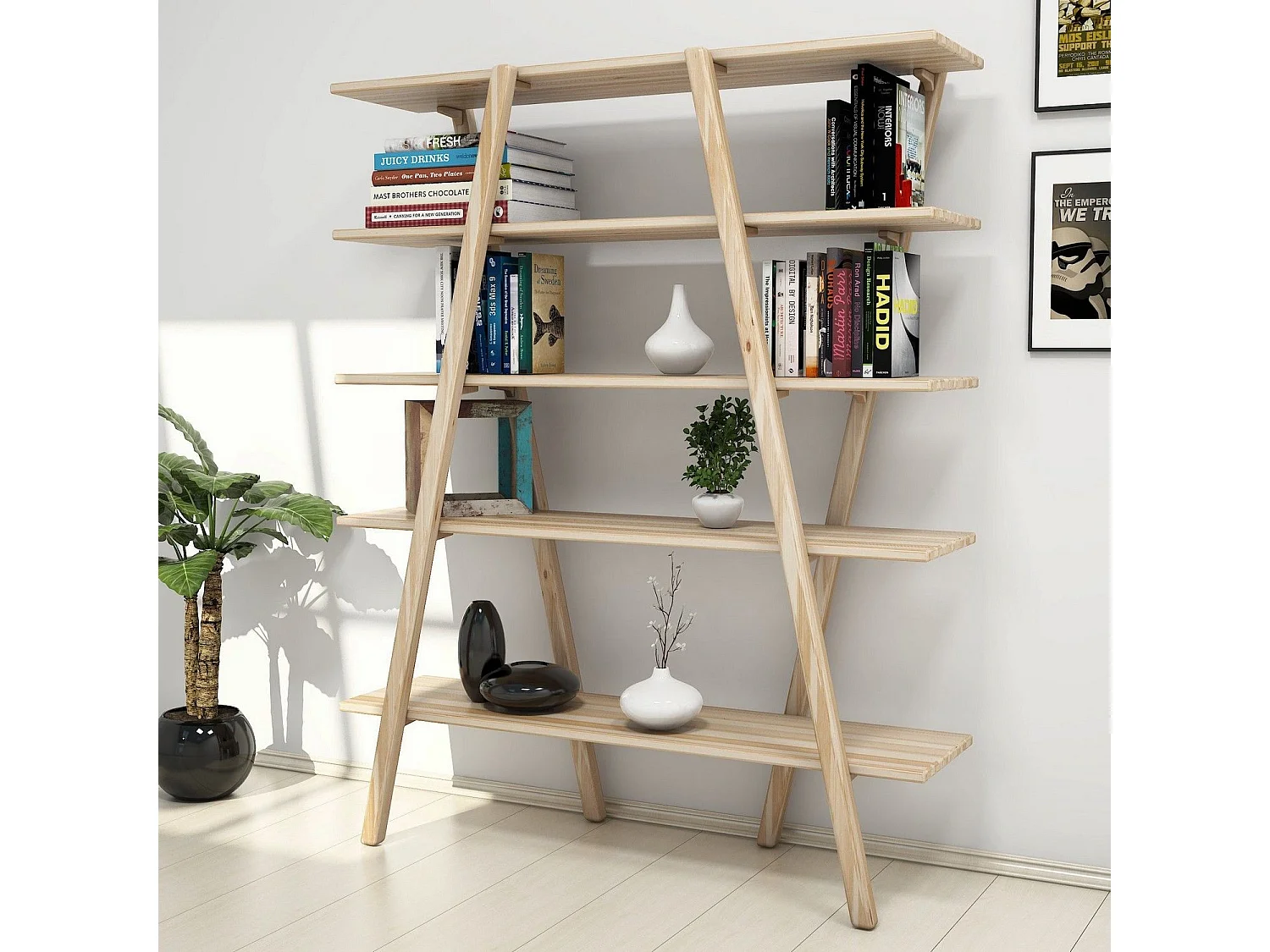 Estante de livros – 120 cm x 148 cm x 30 cm – Carvalho – Madeira de pinho