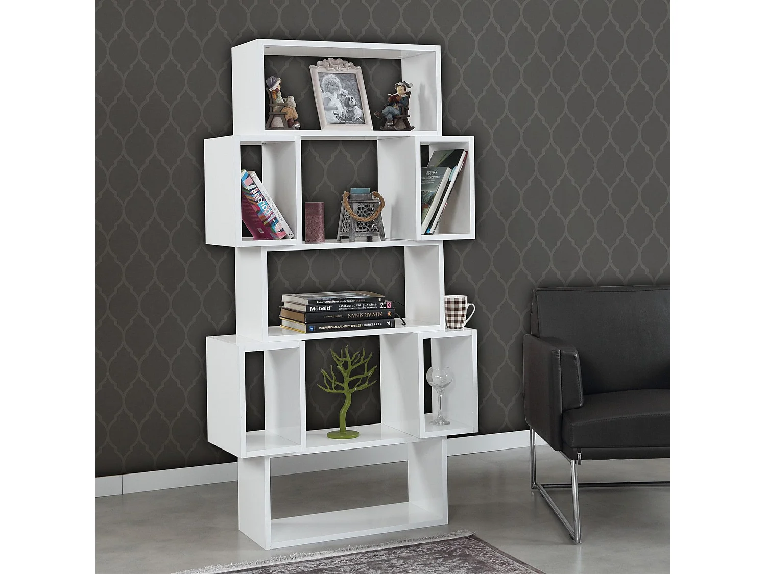 Étagère bibliothèque Iussit 160cm Bois Blanc brillant