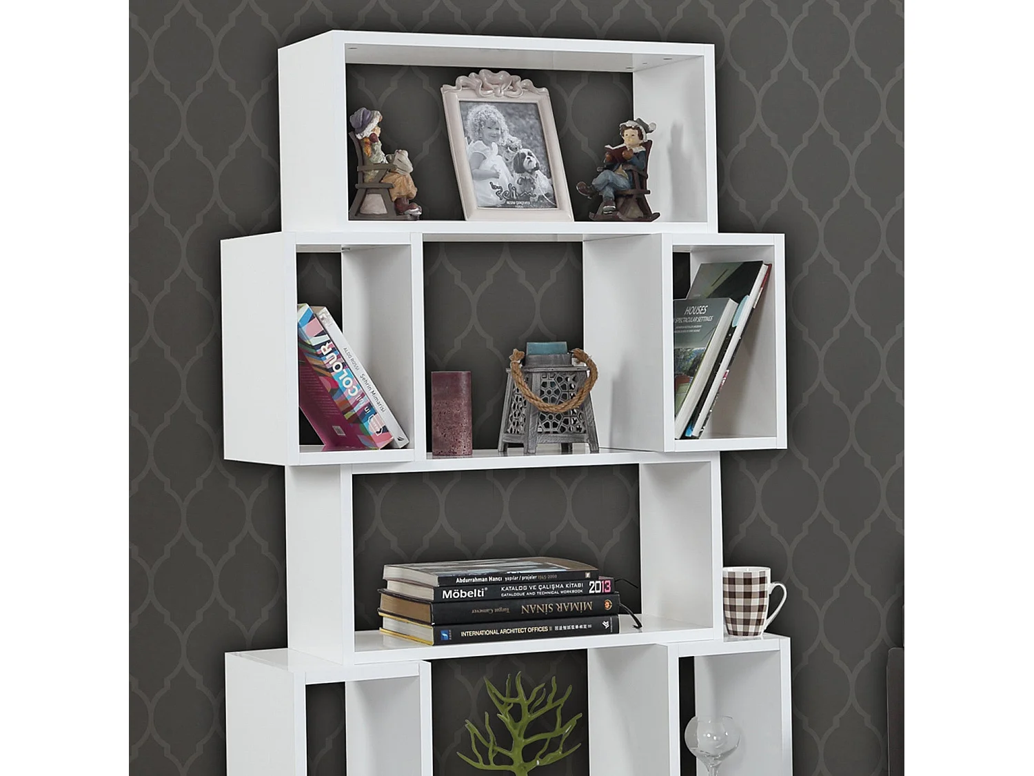 Étagère bibliothèque Iussit 160cm Bois Blanc brillant