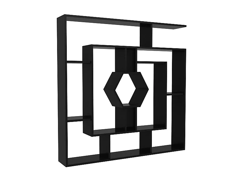 Estante preta moderna, 134 x 134 x 22 cm | Painel de partículas 100% revestido em melamina, 18 mm de espessura | Solução de armazenamento el