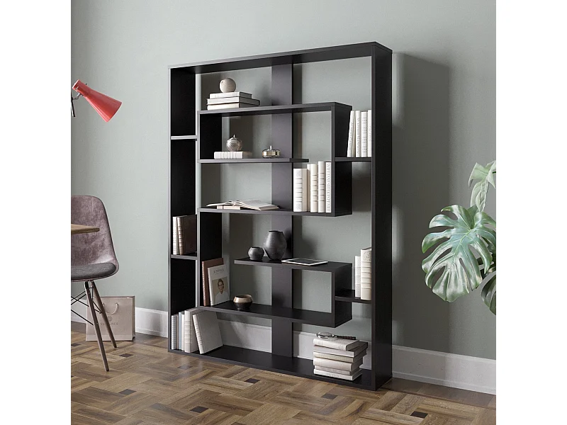 Nowoczesny regał na książki – 120 x 156 x 22 cm – czarny – płyta wiórowa pokryta melaminą