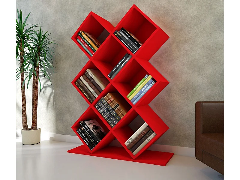 Estante moderna – 90 cm x 129 cm x 19,5 cm – vermelha – painel de partículas com melamina