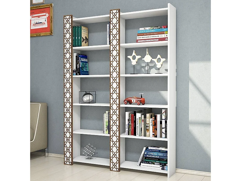 Librería moderna – 124,6 cm x 170 cm x 24,2 cm – Blanco – Tablero de partículas recubierto de melamina