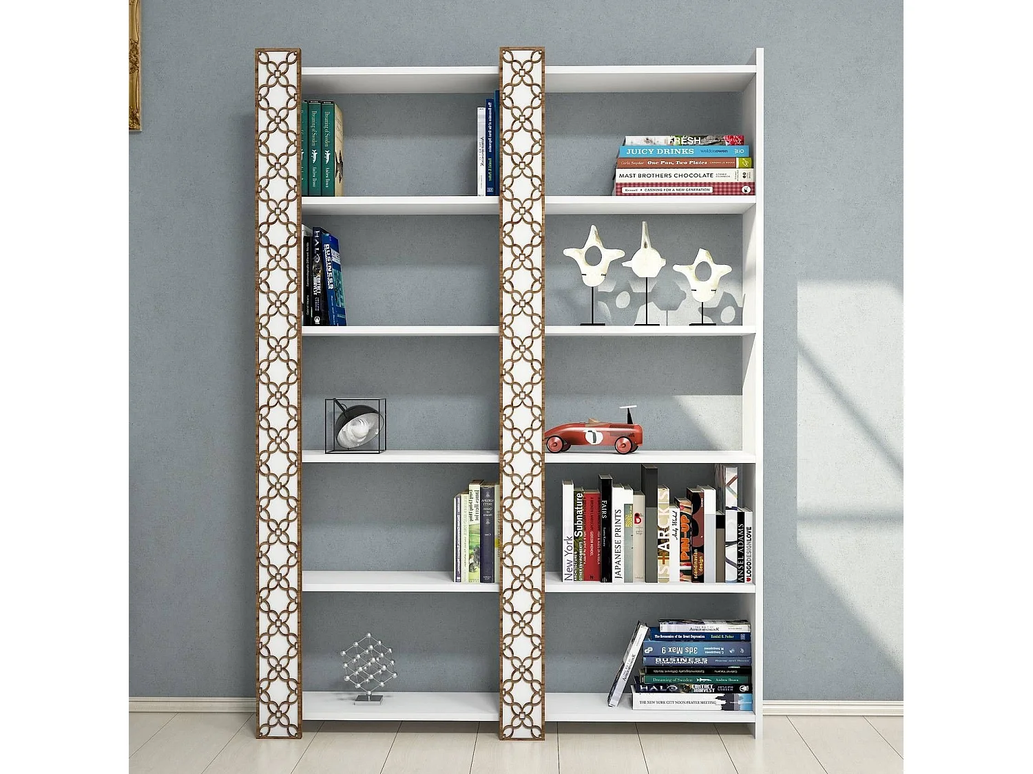 Librería moderna – 124,6 cm x 170 cm x 24,2 cm – Blanco – Tablero de partículas recubierto de melamina