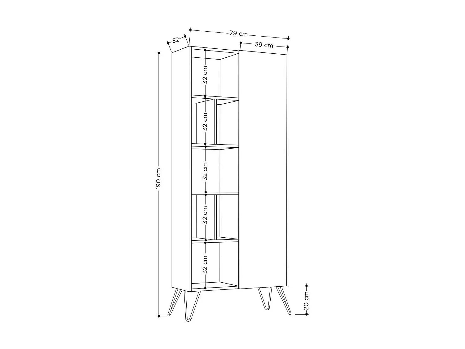 Regal mit 11 Tabletts und 1 Tür H190 cm - Jedda