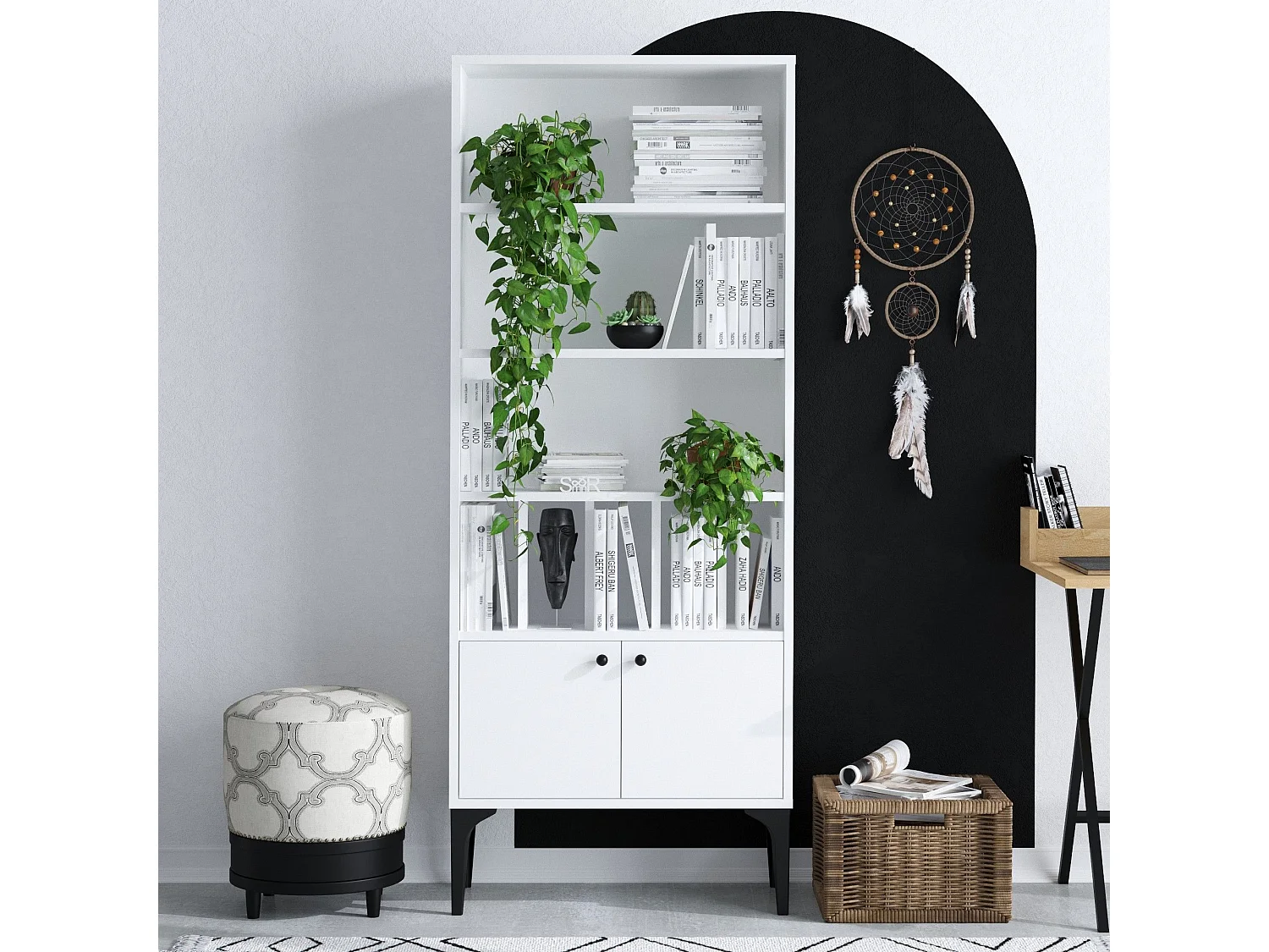 Estantería Kailua 1751, Con puertas|Abierto, Aglomerado laminado, 175x60x30cm, Blanco