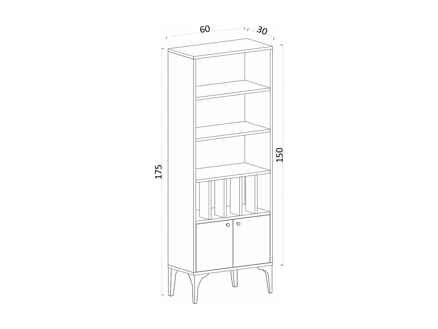 Estantería Kailua 1751, Con puertas|Abierto, Aglomerado laminado, 175x60x30cm, Blanco