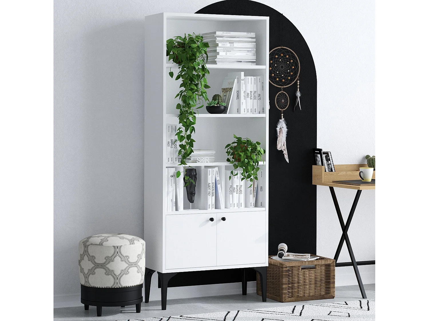 Libreria moderna – 60 x 175 x 30 cm – Bianco – Pannello di particelle rivestito in melaminico