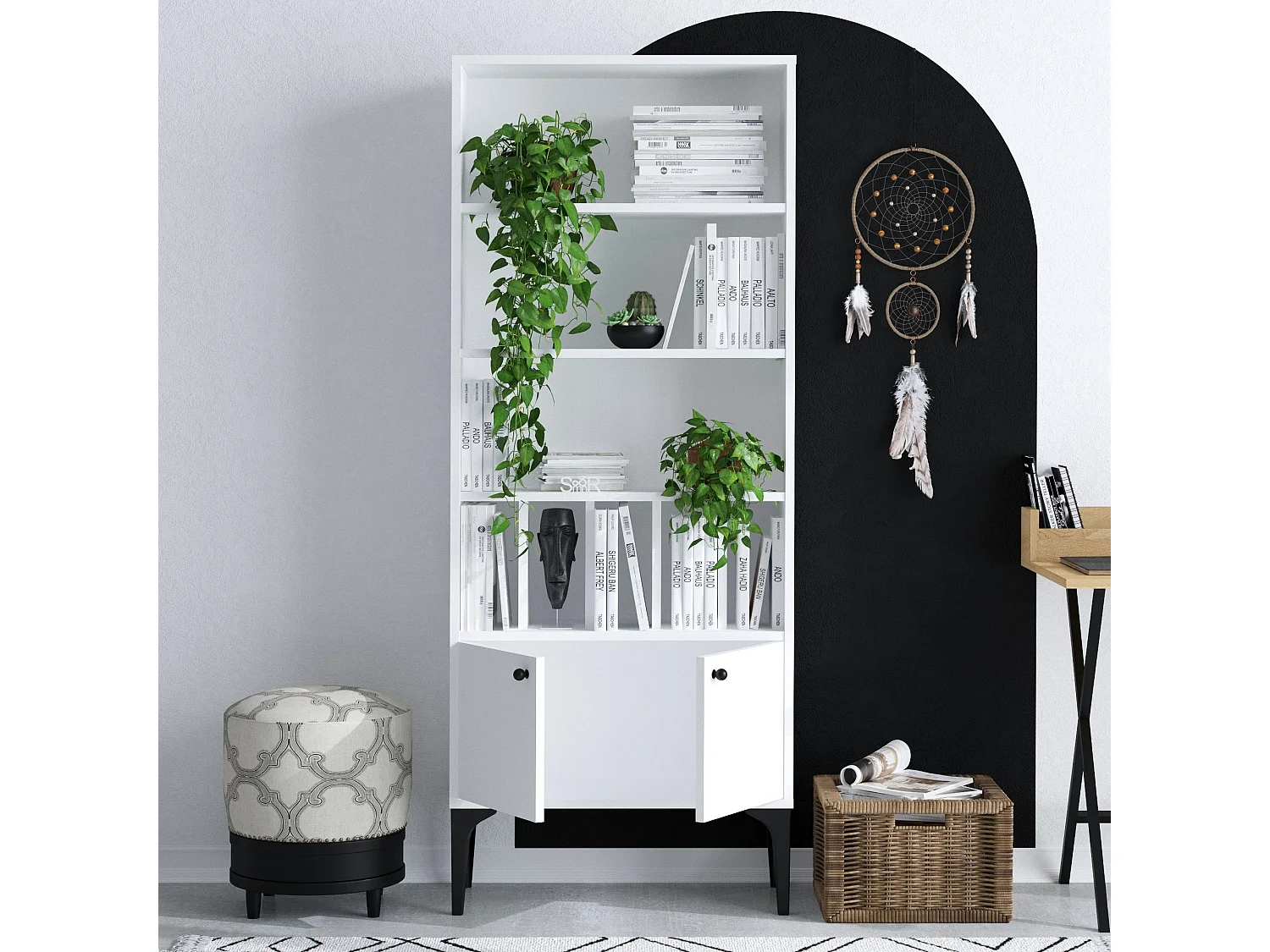 Libreria moderna – 60 x 175 x 30 cm – Bianco – Pannello di particelle rivestito in melaminico