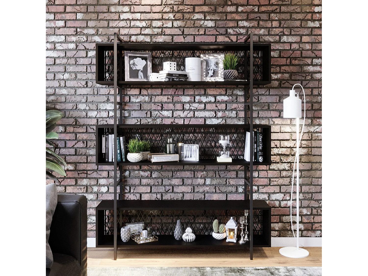 Étagère bibliothèque style industriel Mobilis L140cm Métal et Bois Noir