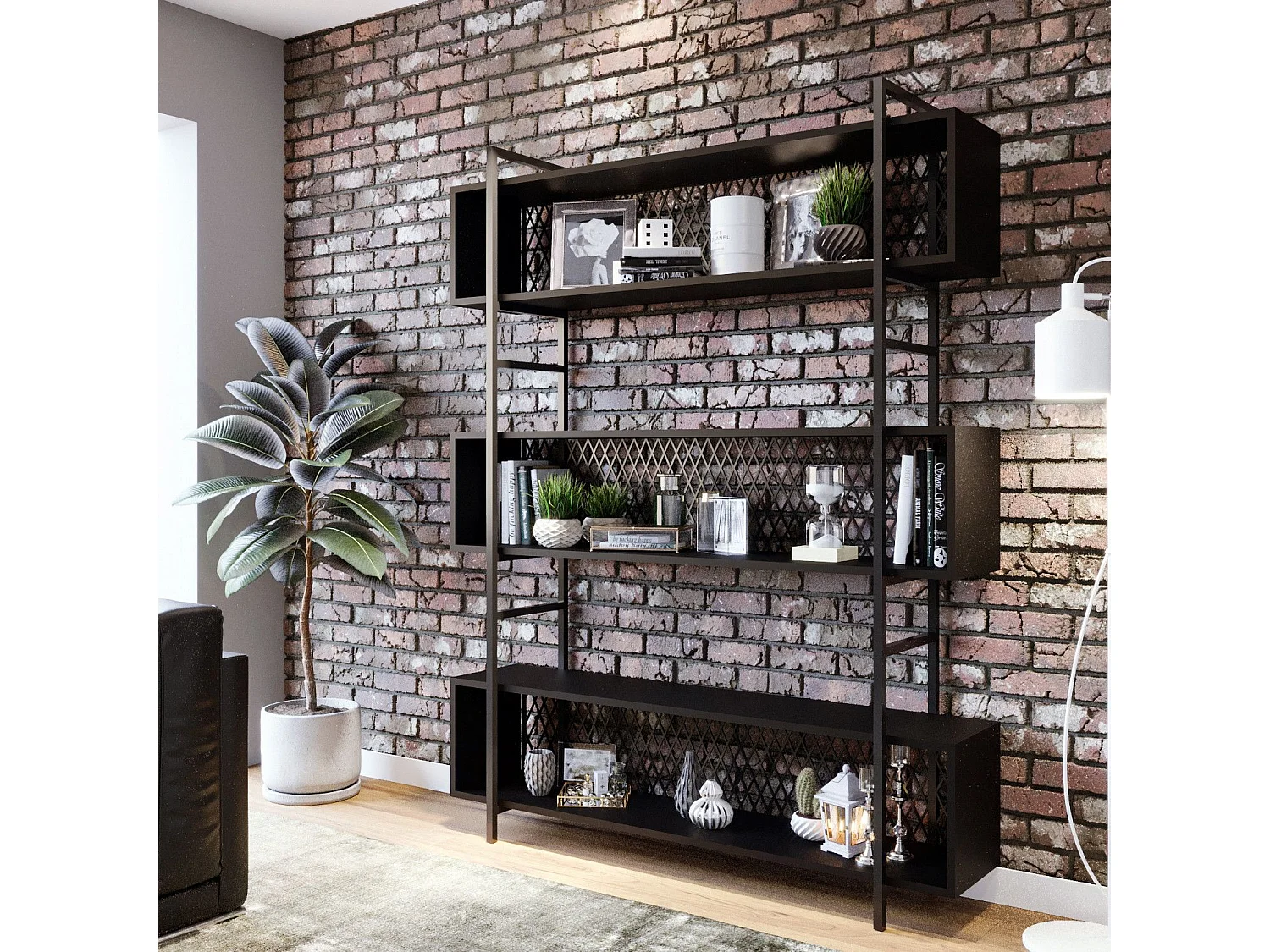 Étagère bibliothèque style industriel Mobilis L140cm Métal et Bois Noir