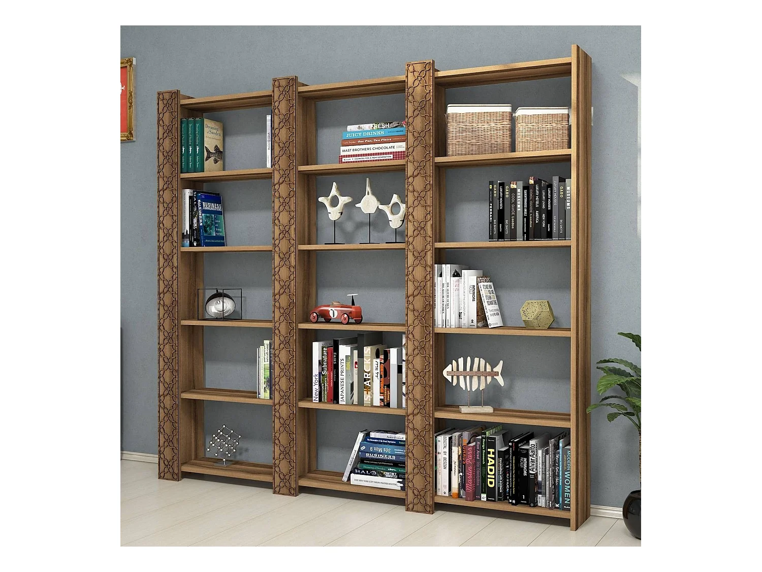 Étagère bibliothèque 3 rangées Oppidanus L184cm Bois Naturel