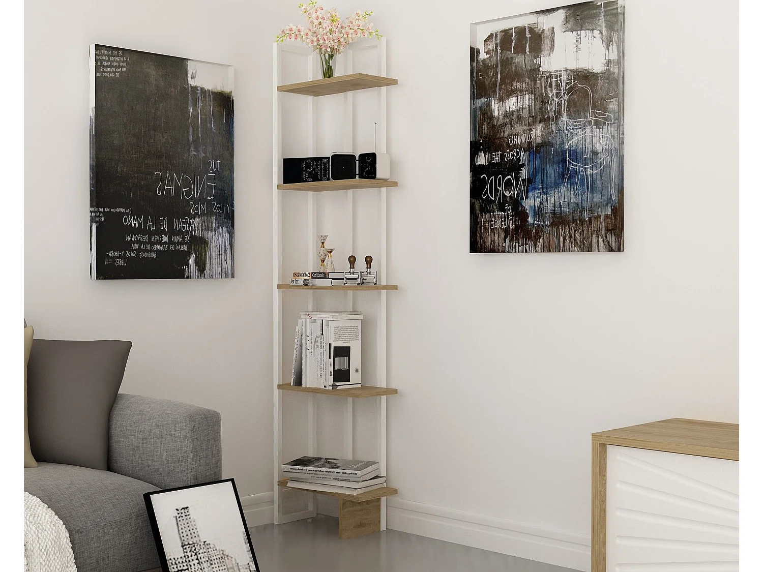 Estantería Kailua 1078, Abierta sin pared trasera, Metal|Aglomerado laminado, 180x45x20cm