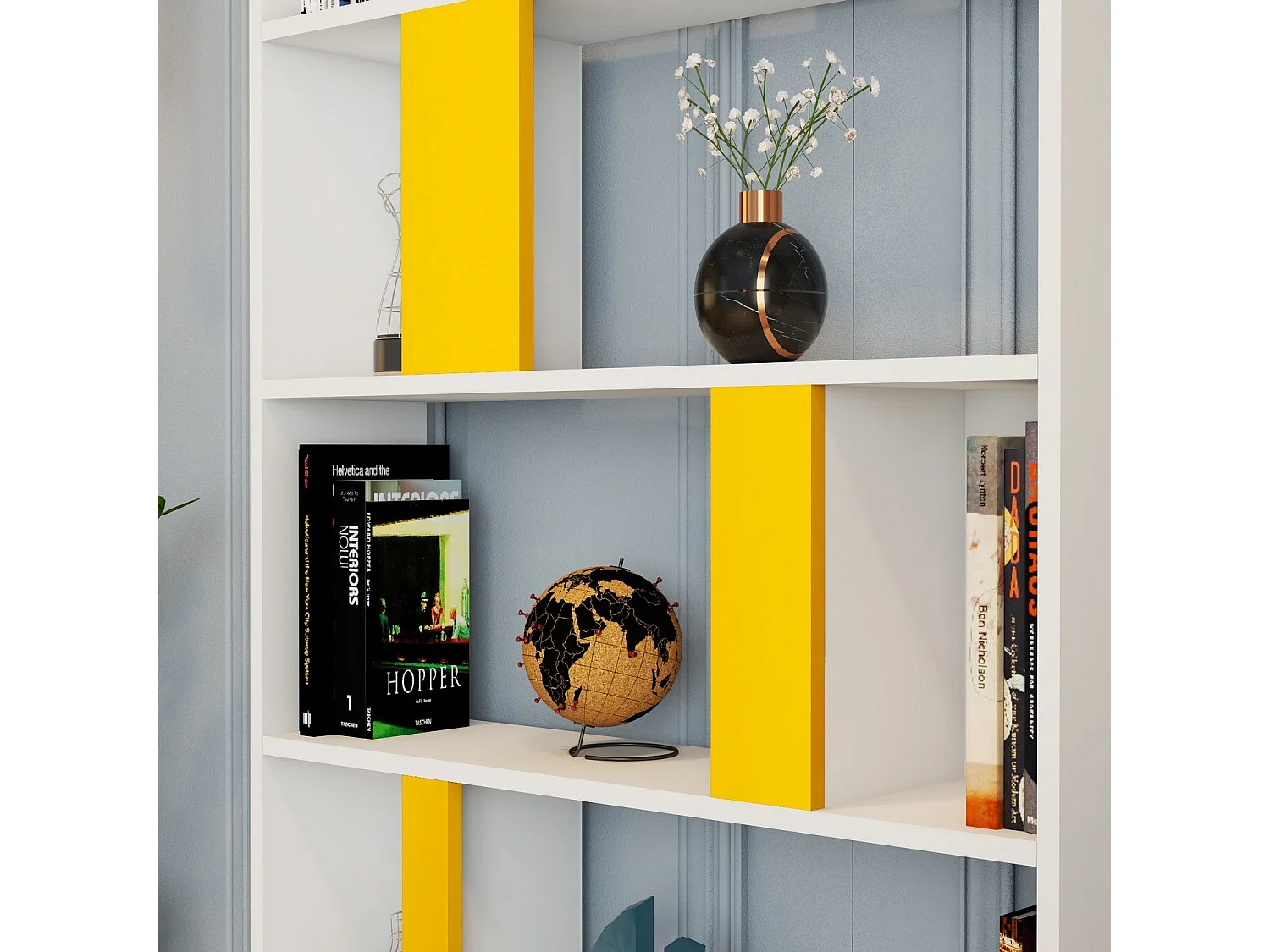 Bibliothèque Respenda 90x180cm Bois Blanc et Jaune