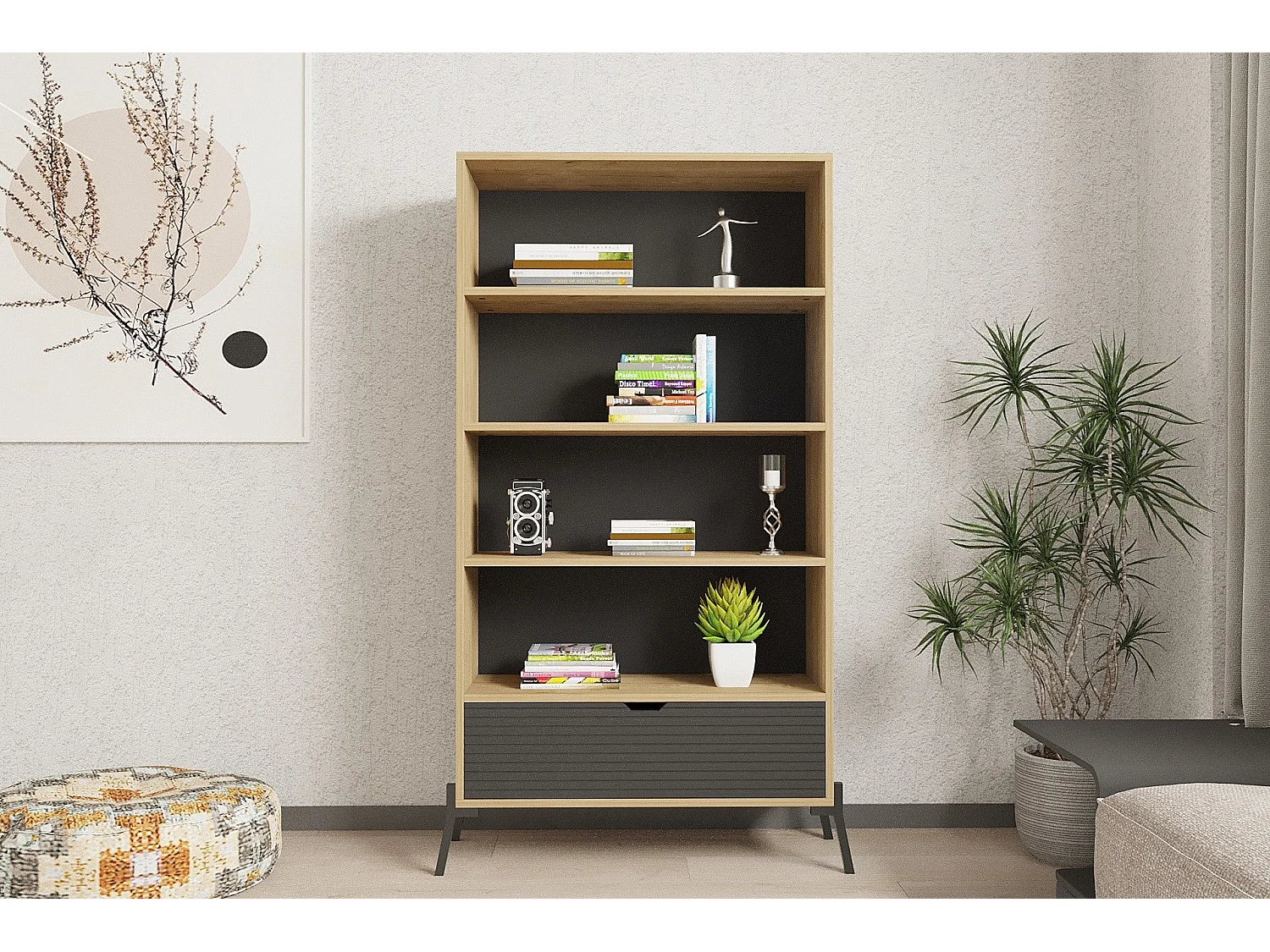 Estante de livros – 160cm x 83.6cm x 30cm – Carvalho Safira e Antracite – Madeira