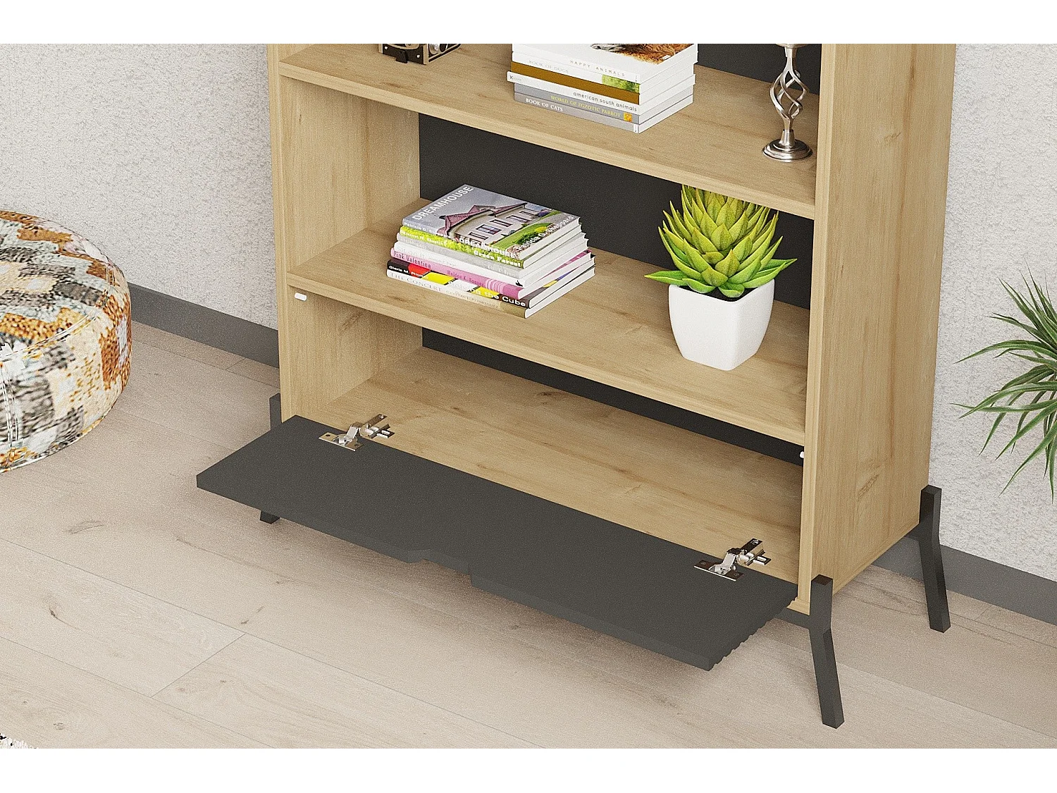 Estante de livros – 160cm x 83.6cm x 30cm – Carvalho Safira e Antracite – Madeira